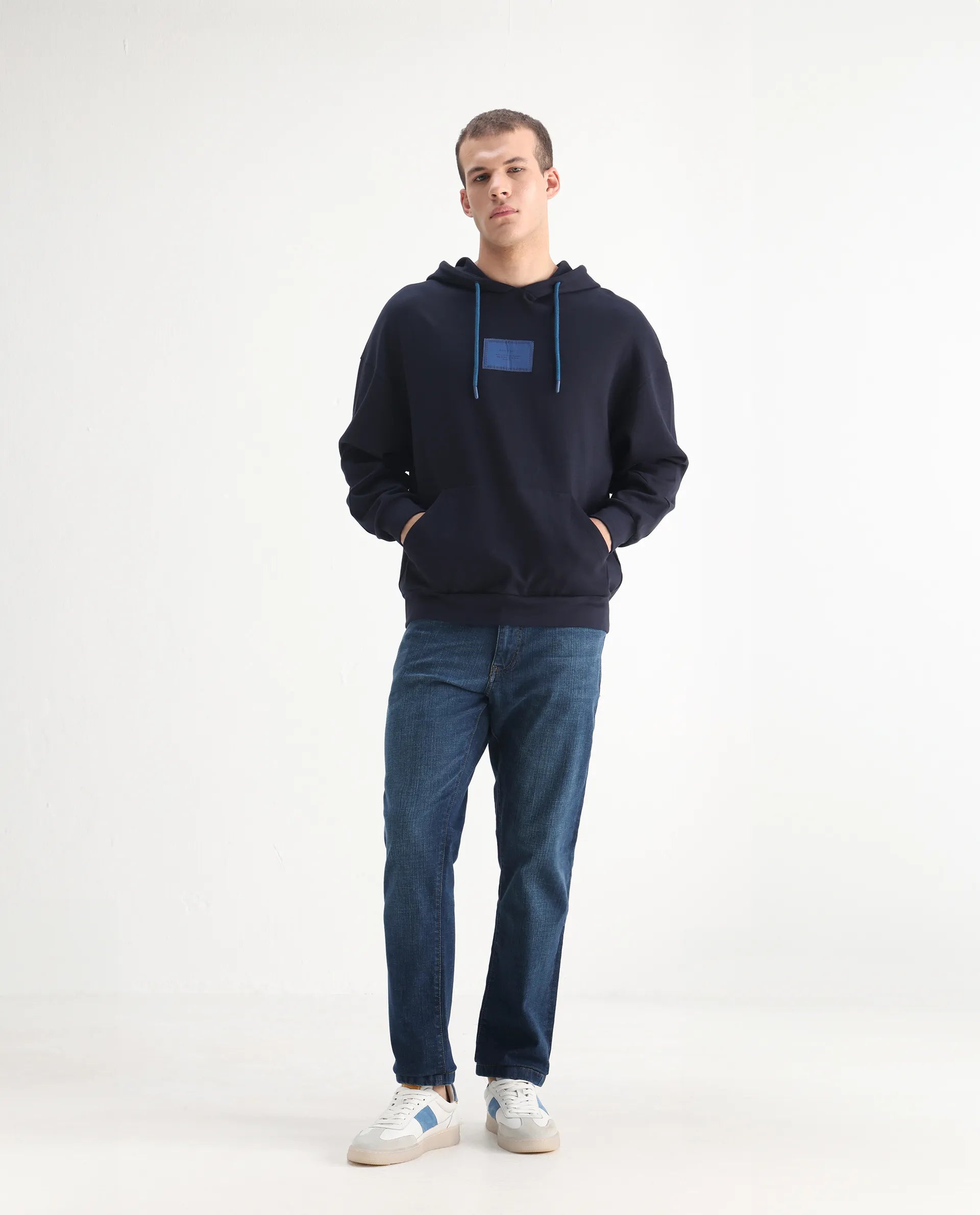 Rare Rabbit Men's Axel Blue Cotton Blend Plain Morris Regular Fit Jeans