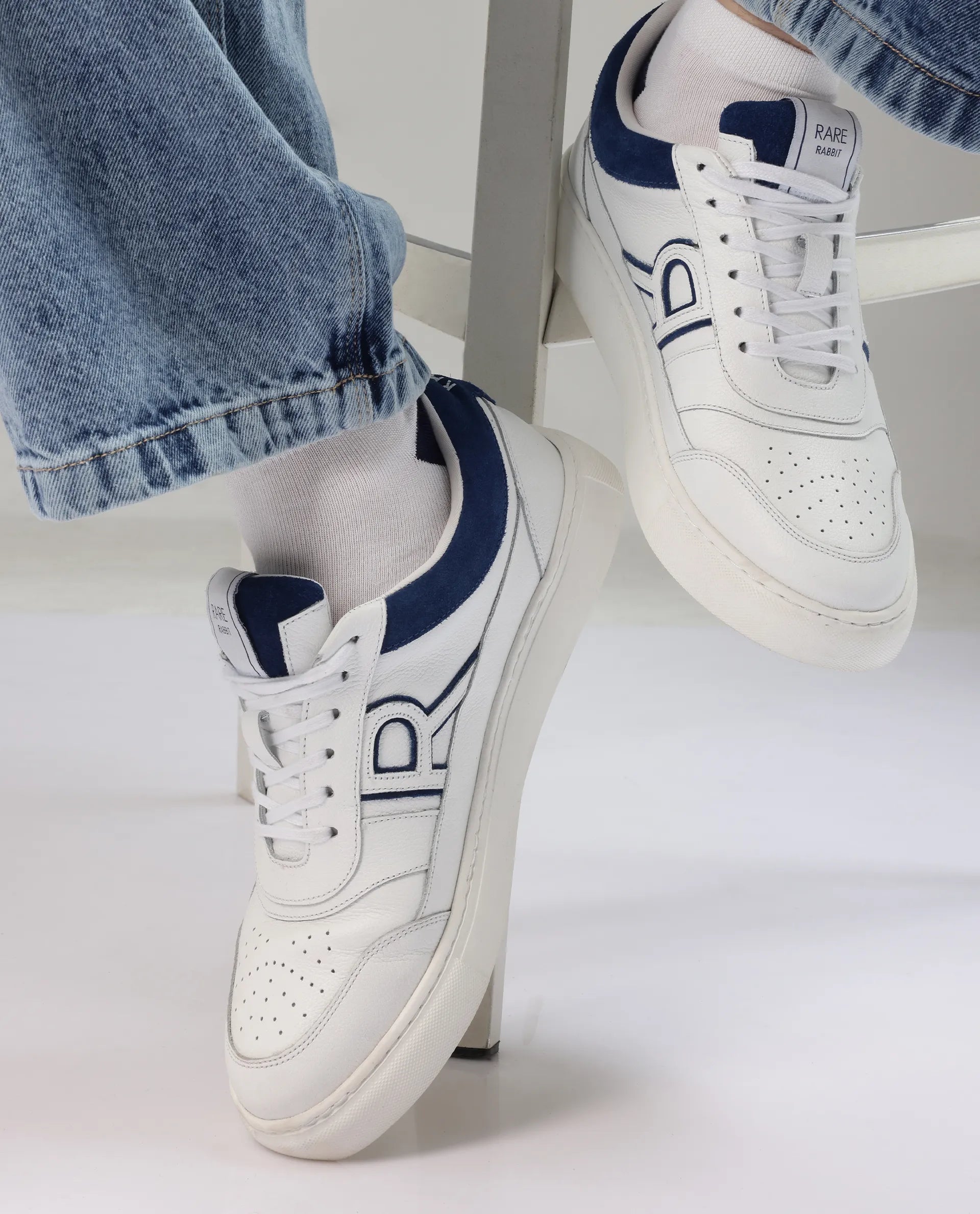 Rare Rabbit Men Axiom White Premium Suede Genuine Leather Dualtone Lace-Up Shoes