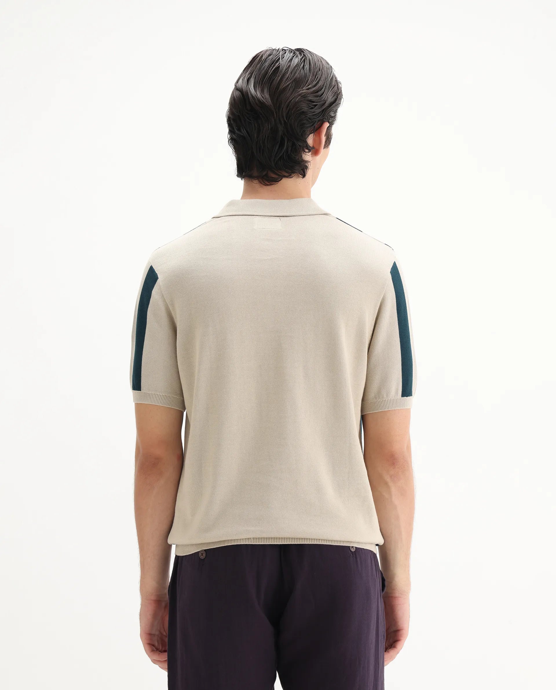 Rare Rabbit Men's Axton Light Beige Cotton Striped Print Regular Fit Half Sleeve Polo