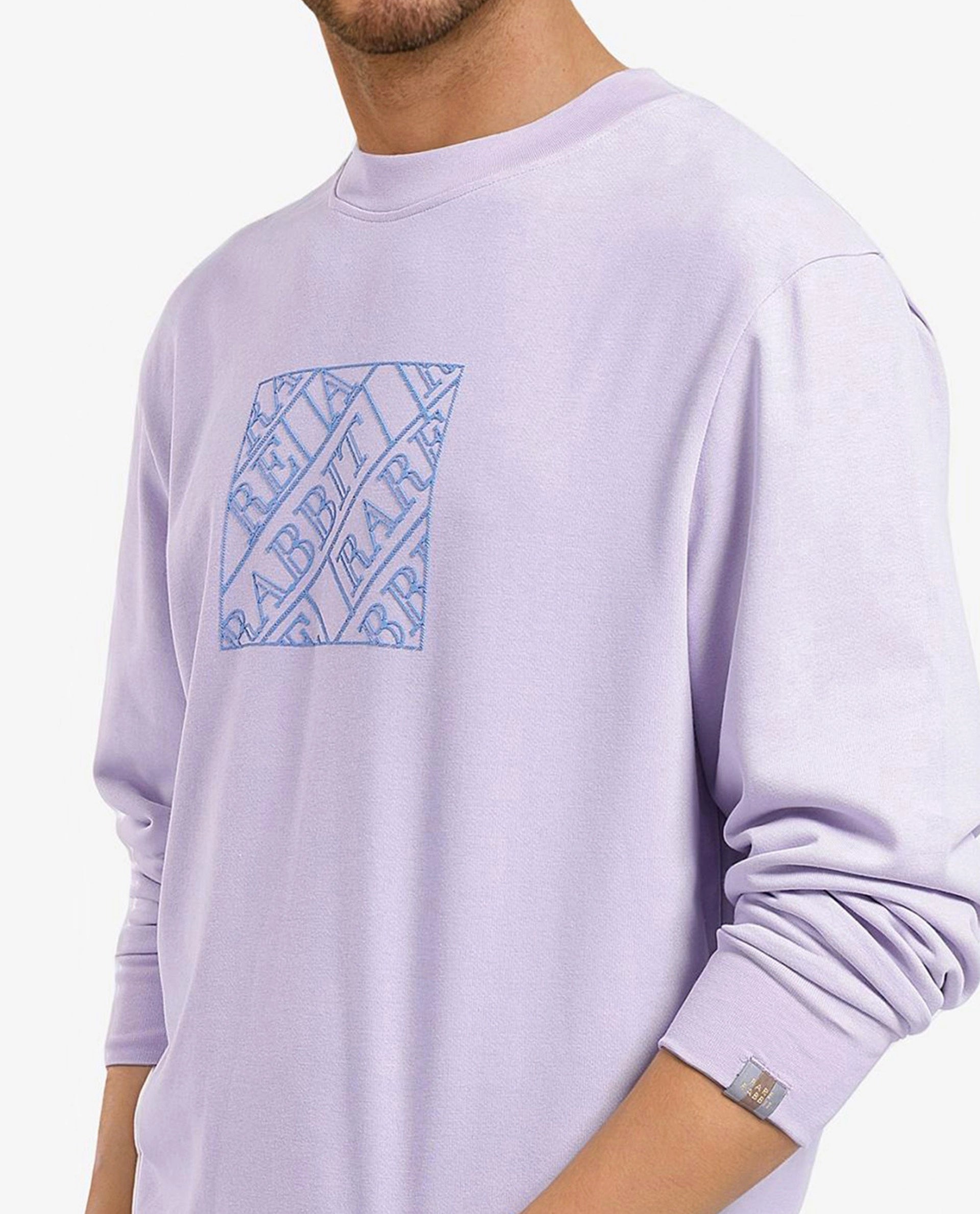 Rare Rabbit Men's Axton Pastel Purple Cotton Blend Fabric Full Sleeve Crew Neck Regular Fit HD Print Sweatshirt