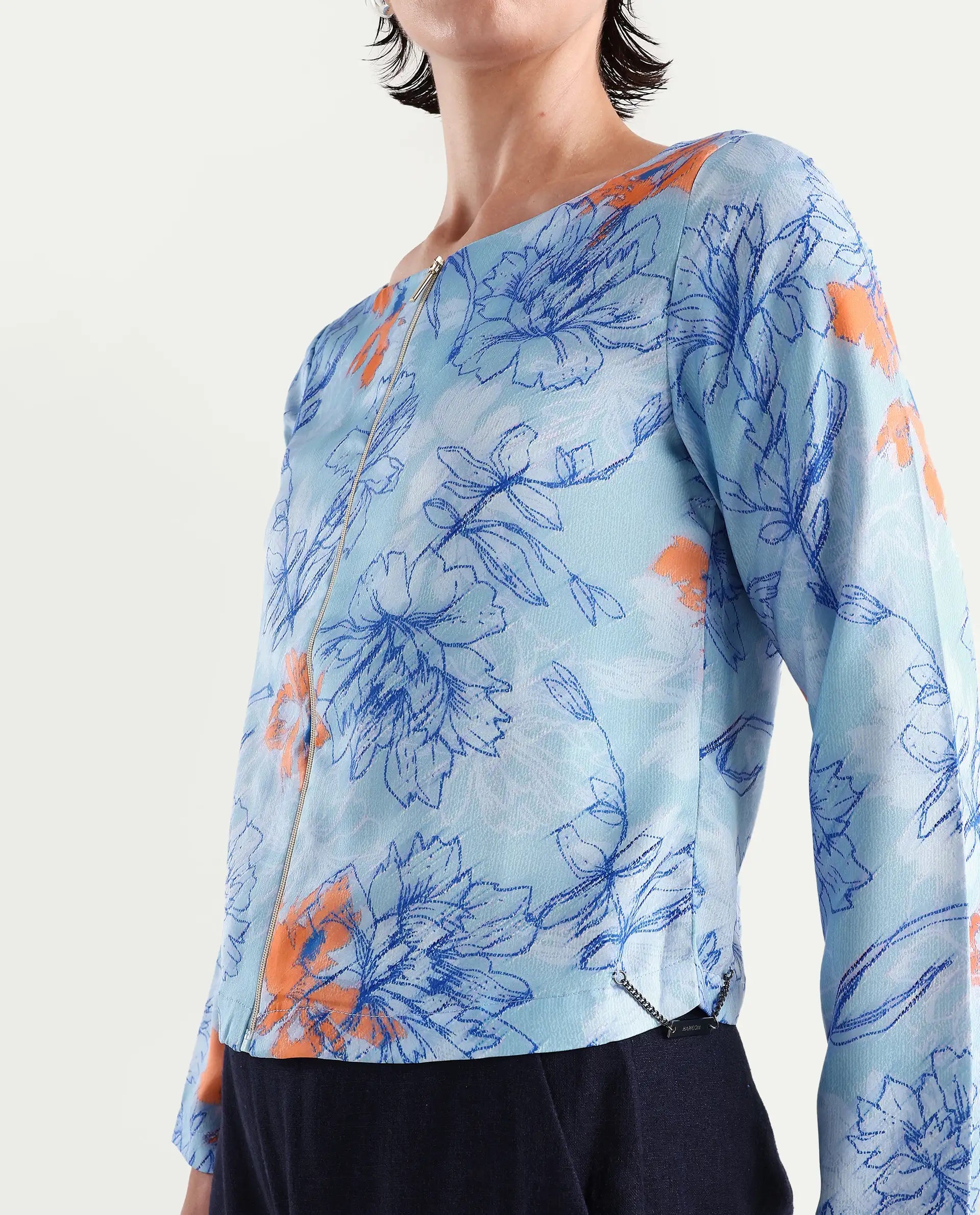 Rareism Women's Aydins Light Multi Satin Crew Neck Floral Print Crop Regular Fit Top