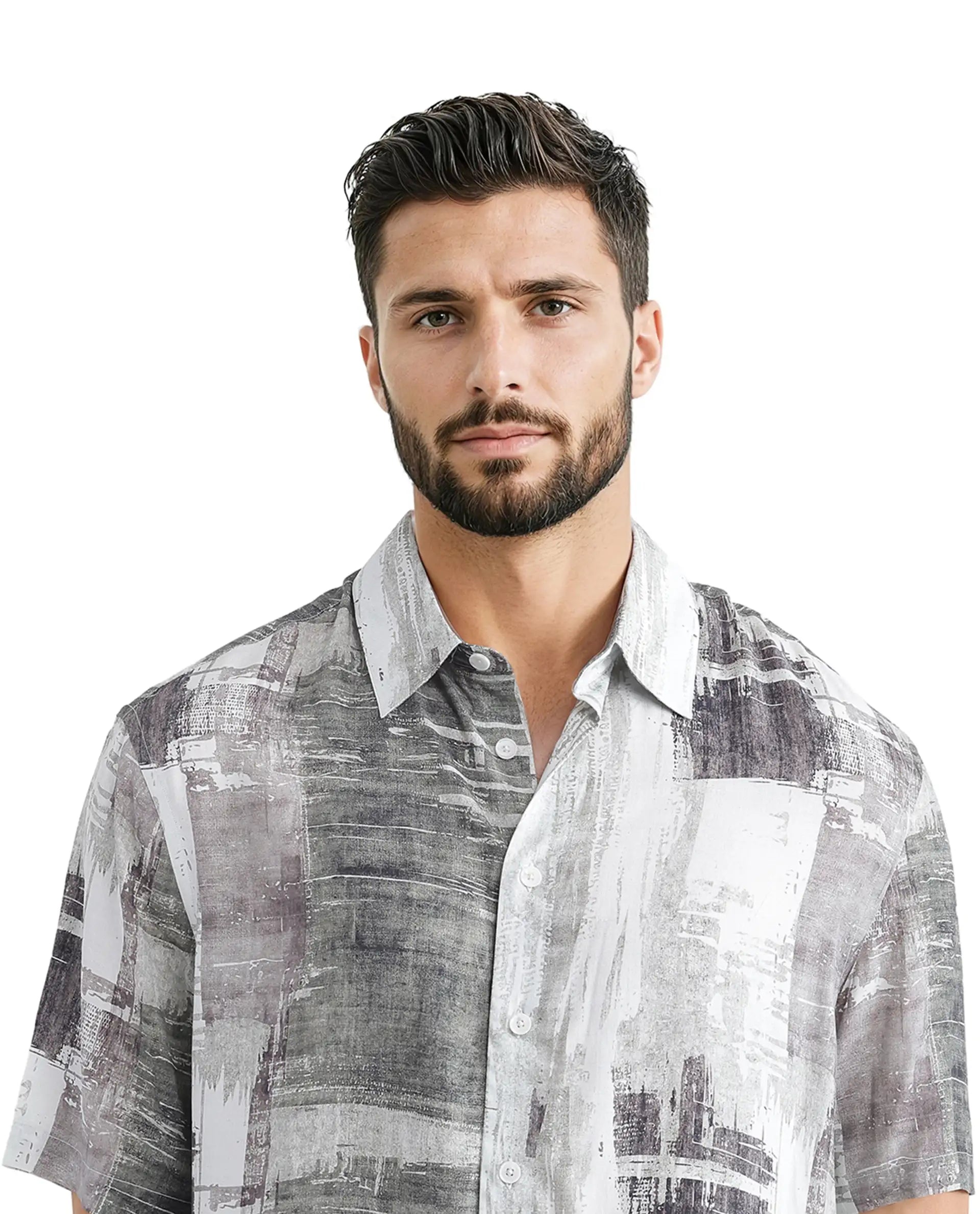 Rare Rabbit Men's Azah Dusky Green Viscose Fabric Short Sleeve Button Closure Abstract Printed Shirt