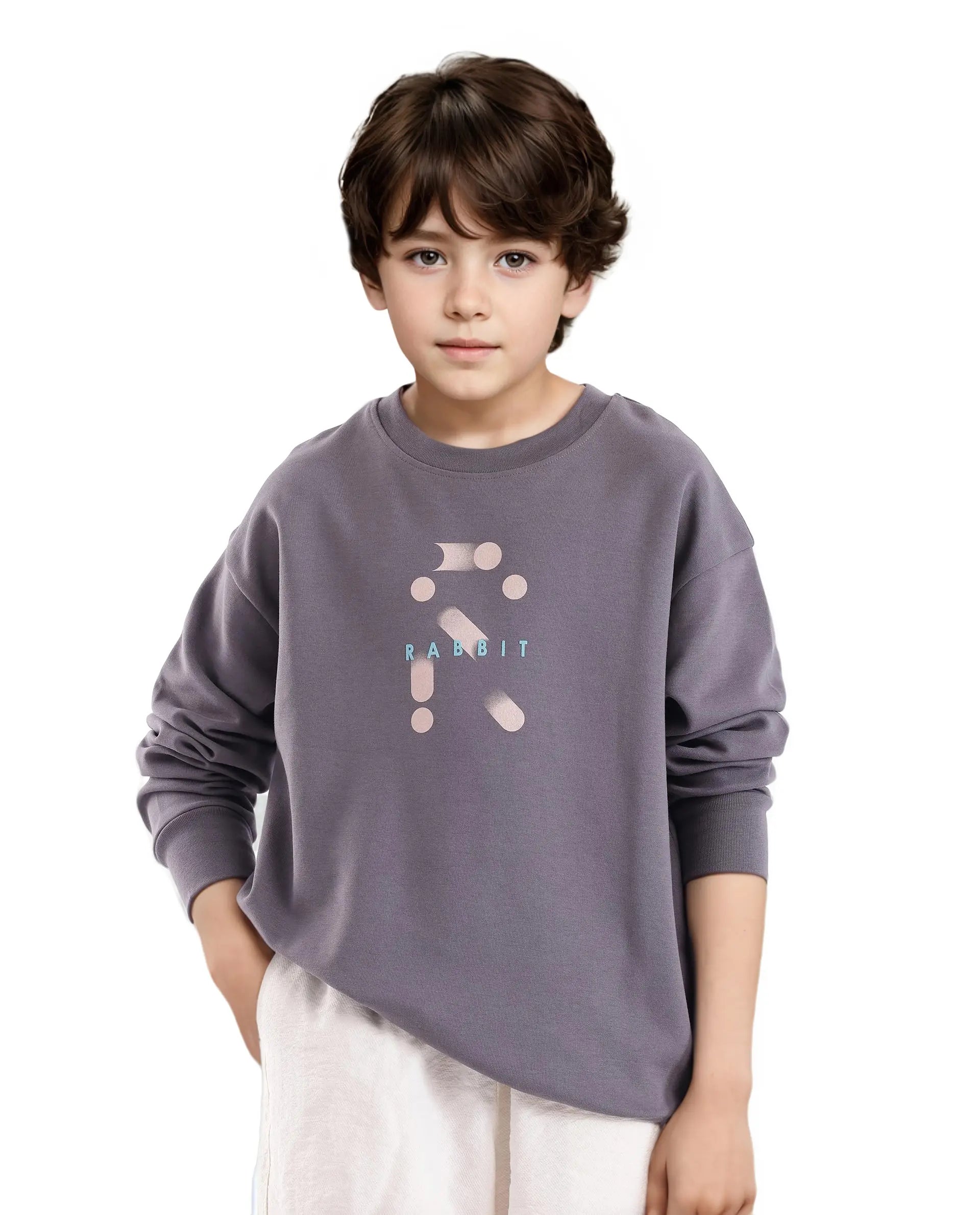 Rare Ones Kids Azen Dark Grey Cotton Poly Full Sleeve Discharge With Hd Sweatshirt