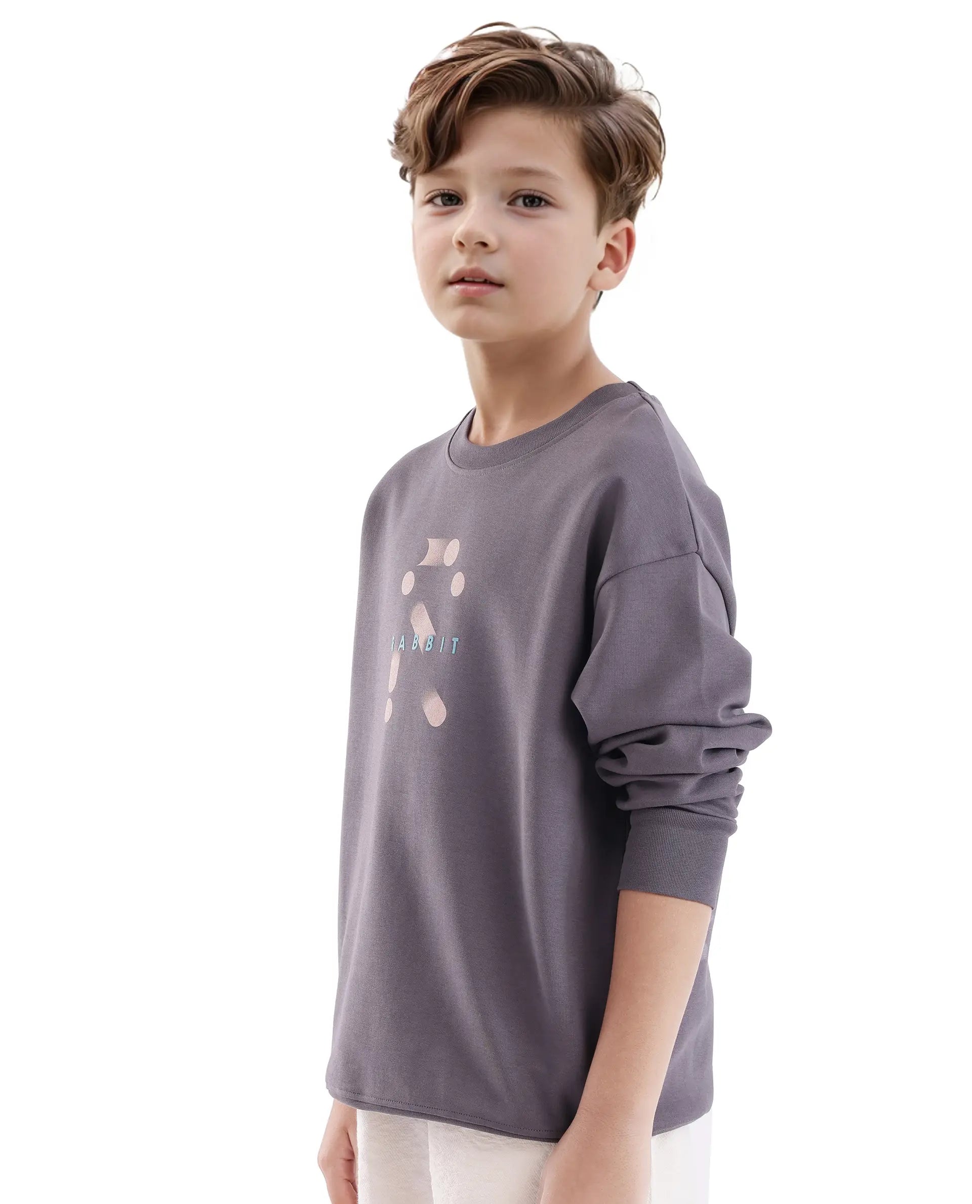 Rare Ones Kids Azen Dark Grey Cotton Poly Full Sleeve Discharge With Hd Sweatshirt