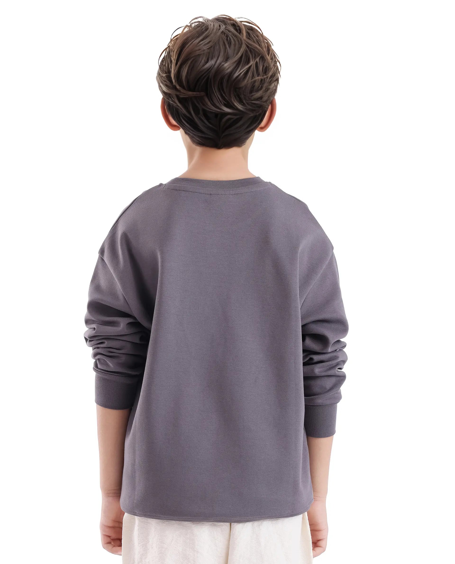 Rare Ones Kids Azen Dark Grey Cotton Poly Full Sleeve Discharge With Hd Sweatshirt