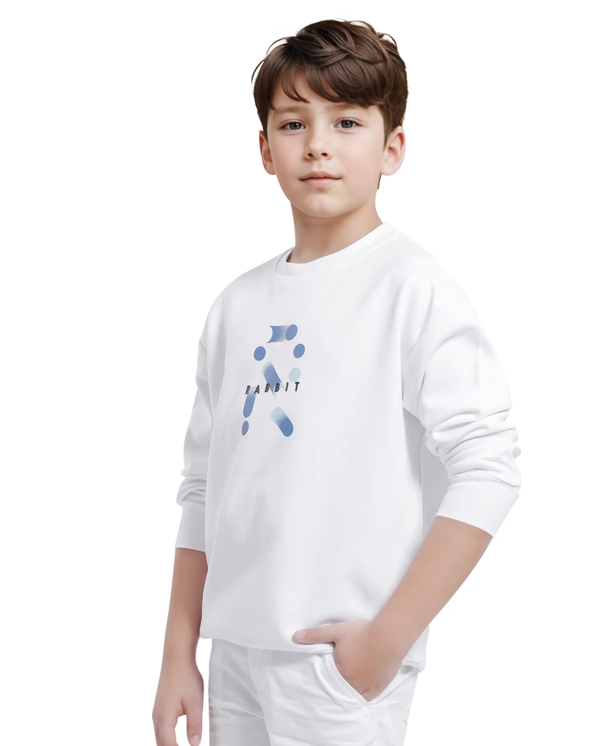 Rare Ones Kids Azen White Cotton Full Sleeve Crew Neck Discharge With HD Logo Print Sweatshirt