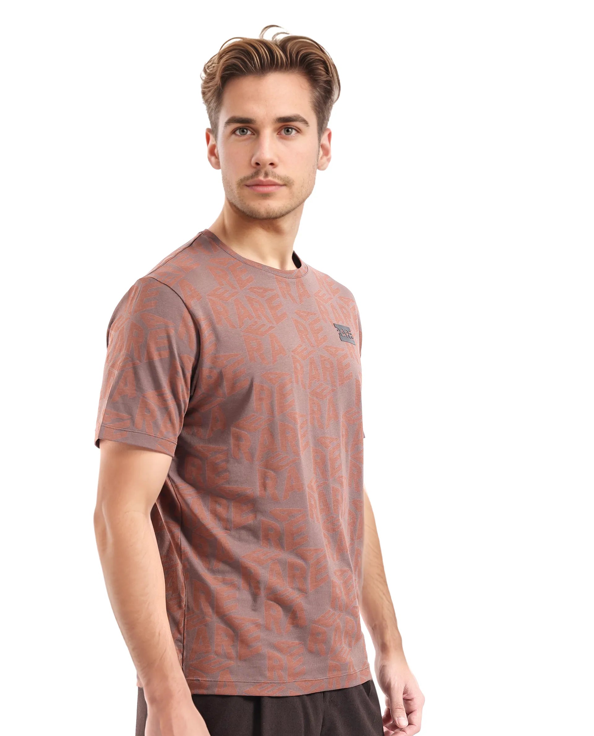 Rare Rabbit Men Azo Dark Brown Short Sleeve Crew Neck Branded Graphic Print T-Shirt
