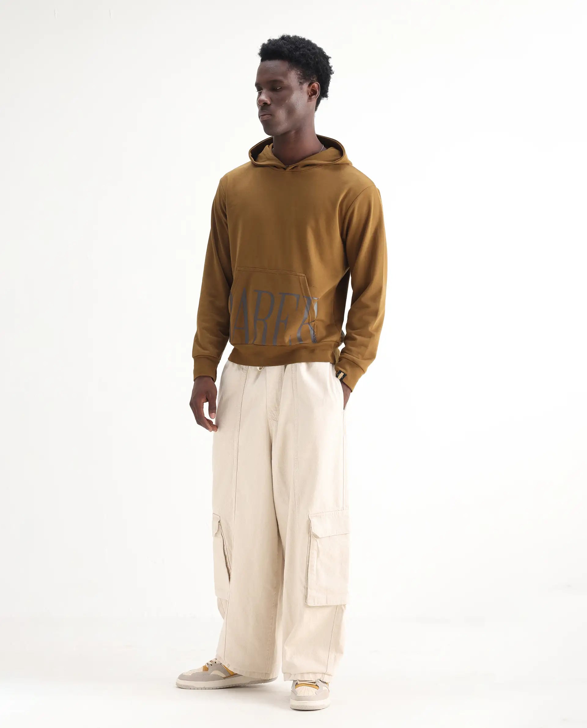 Rare Rabbit Men's Azort Beige Cotton Plain Baggy Fit Jeans