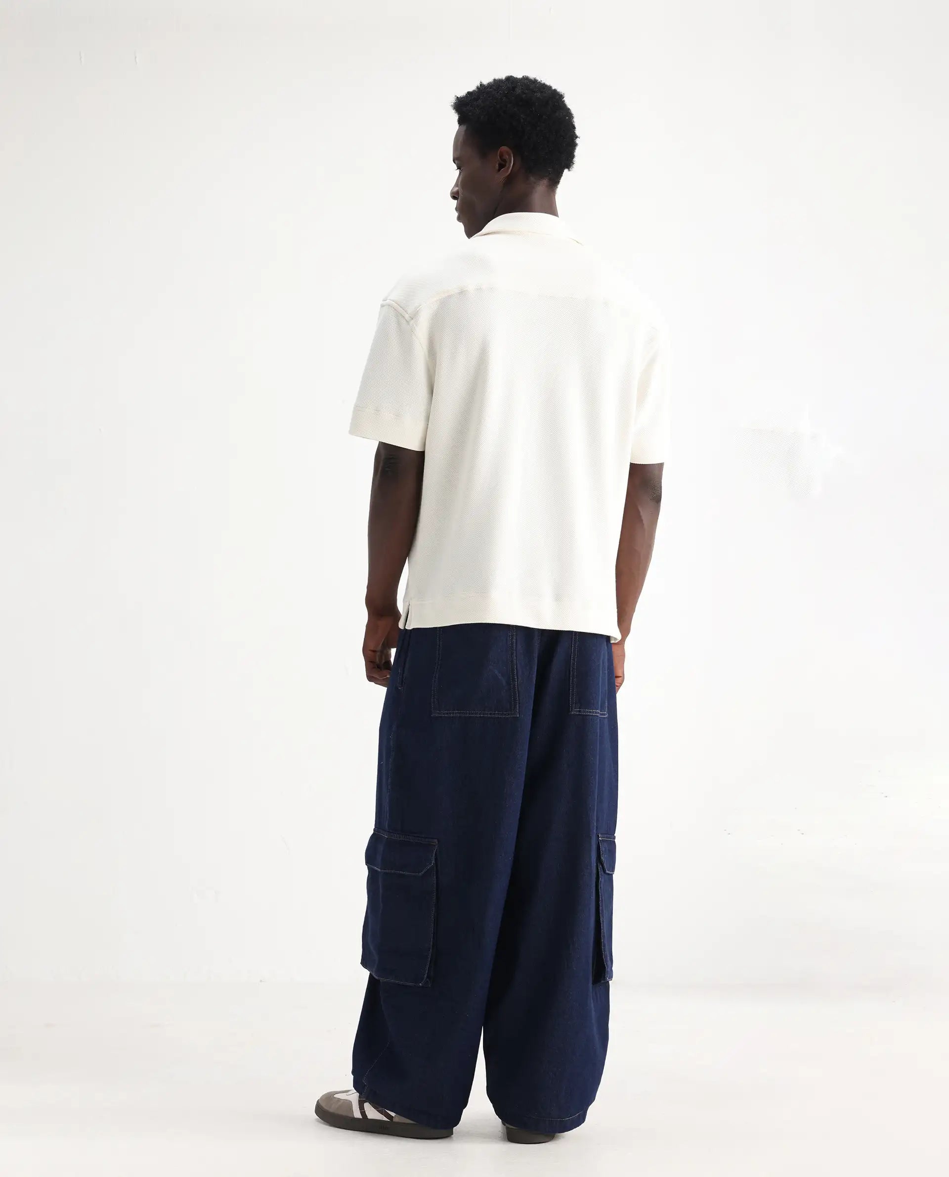 Rare Rabbit Men's Azort Blue Cotton Plain Baggy Fit Jeans