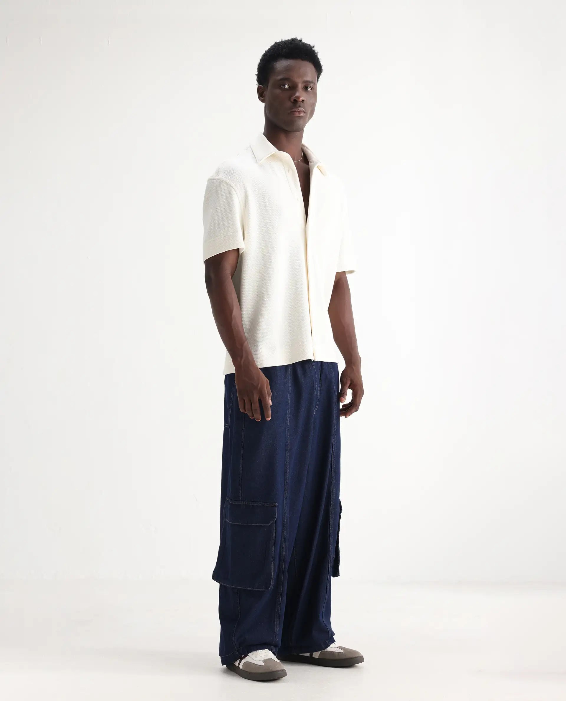 Rare Rabbit Men's Azort Blue Cotton Plain Baggy Fit Jeans