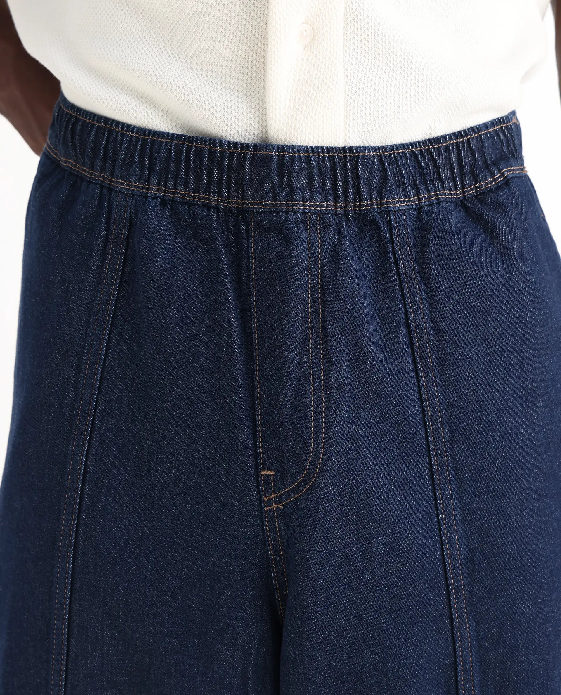 Rare Rabbit Men's Azort Blue Cotton Plain Baggy Fit Jeans