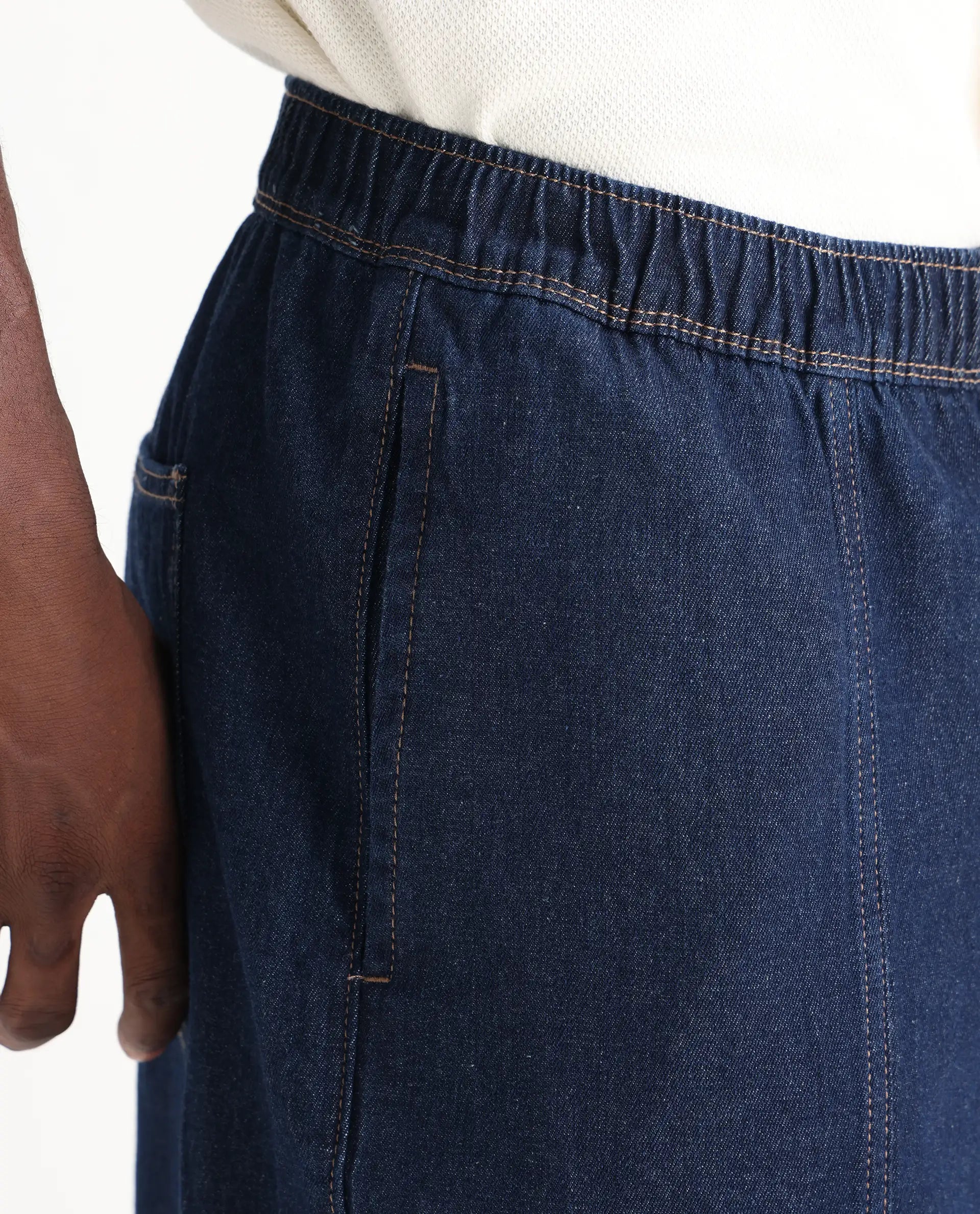 Rare Rabbit Men's Azort Blue Cotton Plain Baggy Fit Jeans