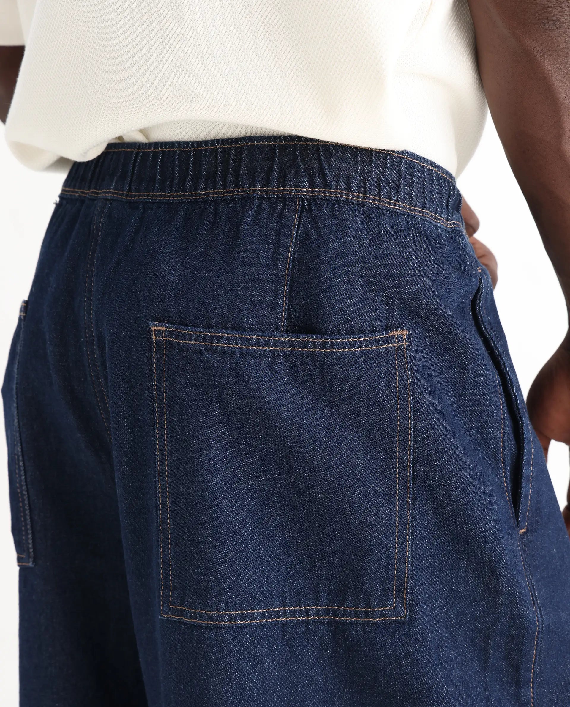 Rare Rabbit Men's Azort Blue Cotton Plain Baggy Fit Jeans