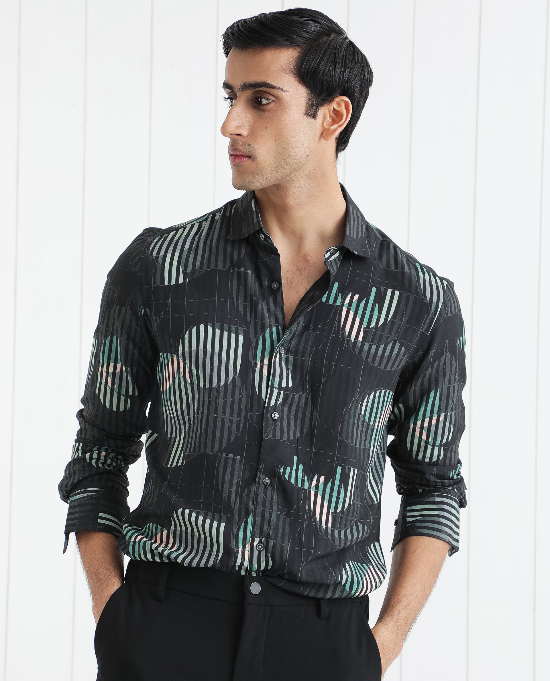 Rare Rabbit Men's Alora Black Viscose Fabric Floral Print Full Sleeves Shirt