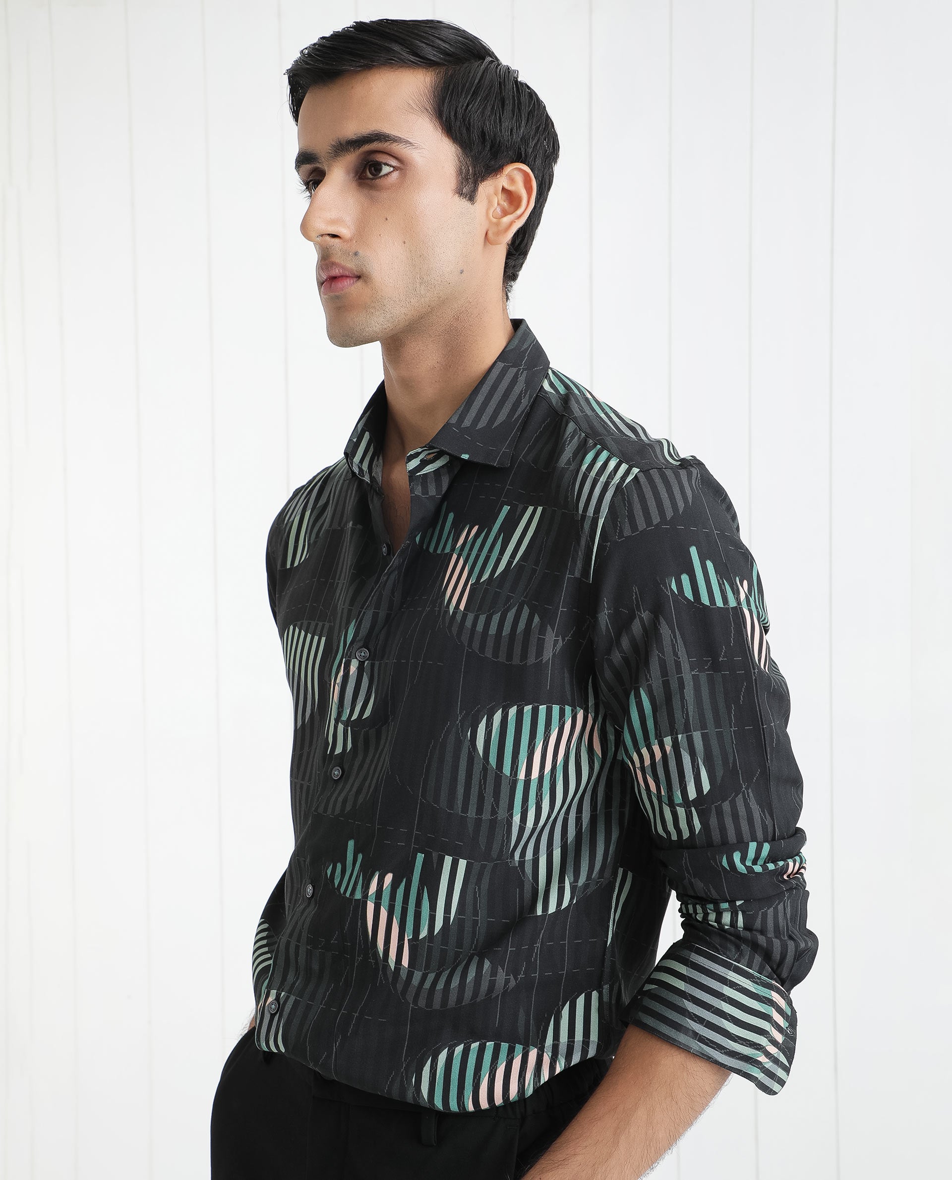 Rare Rabbit Men's Alora Black Viscose Fabric Floral Print Full Sleeves Shirt