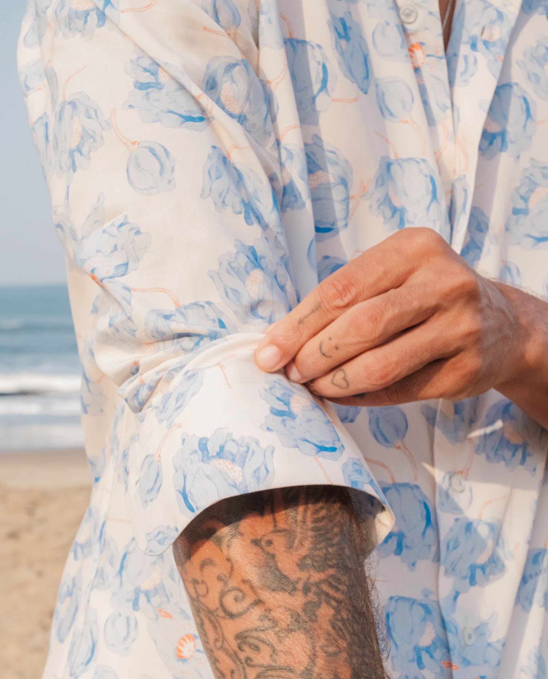 Rare Rabbit Men's Astoc Beige Viscose Fabric Full Sleeves Floral Print Shirt