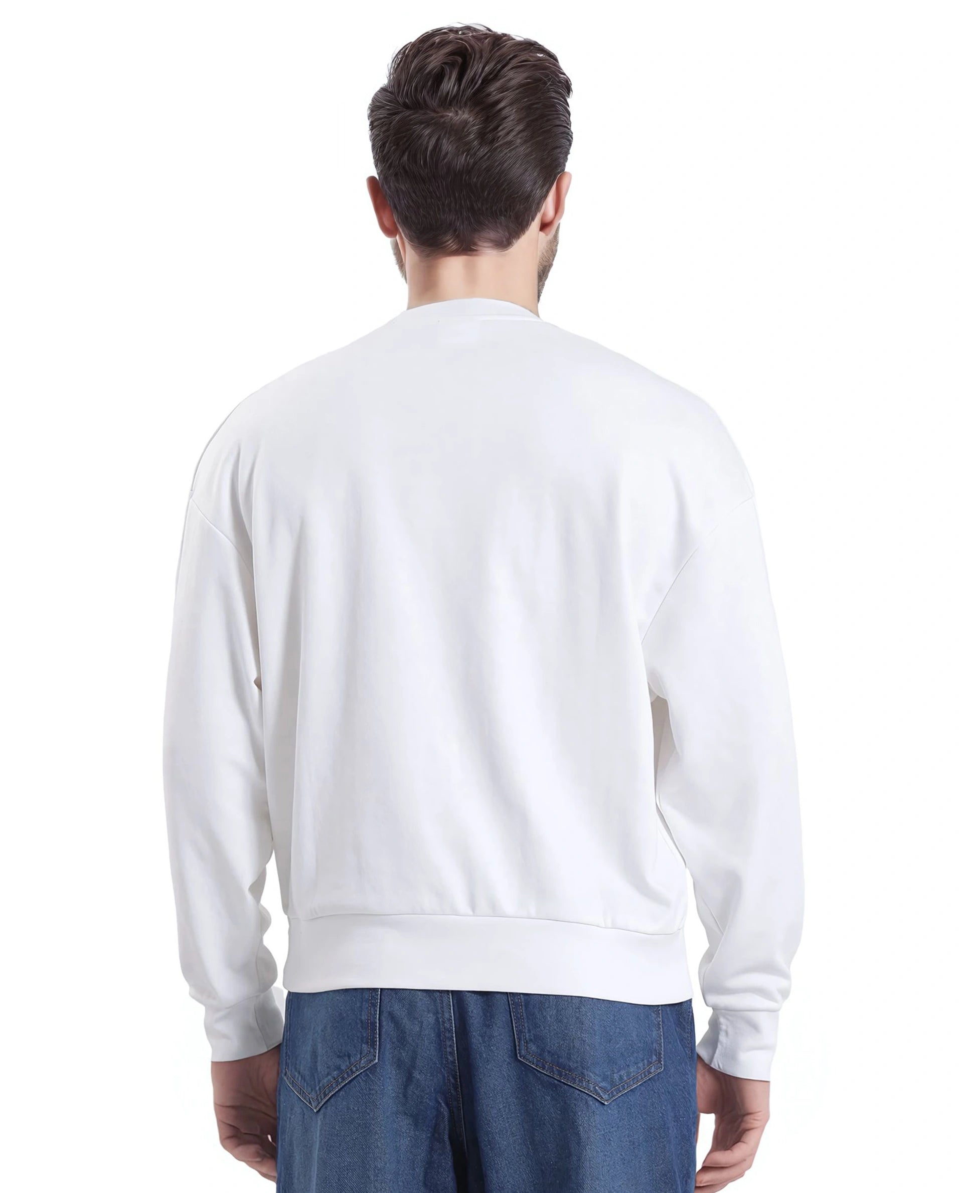 Rare Rabbit Men Bade Off White Cotton Polyester Fabric Full Sleeve Crew Neck Boxy Fit Printed Sweatshirt