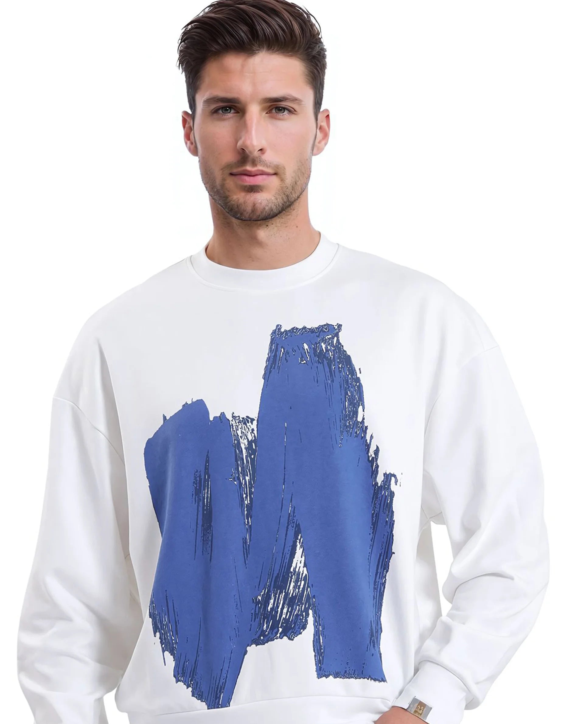 Rare Rabbit Men Bade Off White Cotton Polyester Fabric Full Sleeve Crew Neck Boxy Fit Printed Sweatshirt