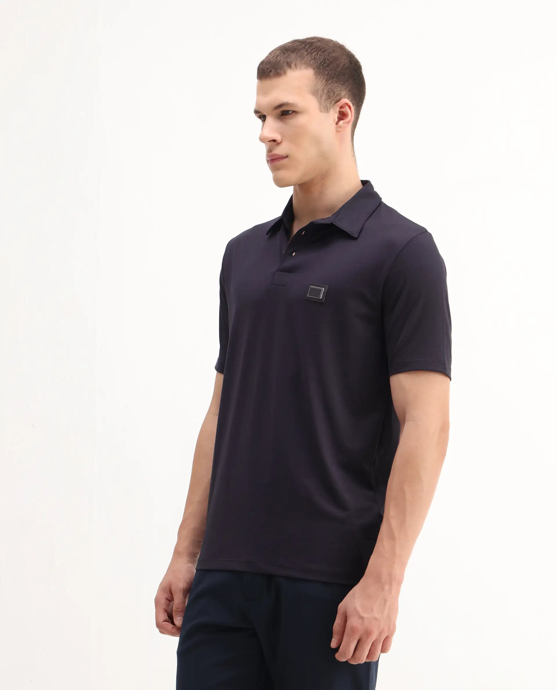 Rare Rabbit Men's Badger-2 Dark Purple Cotton Plain Regular Fit Half Sleeve Polo