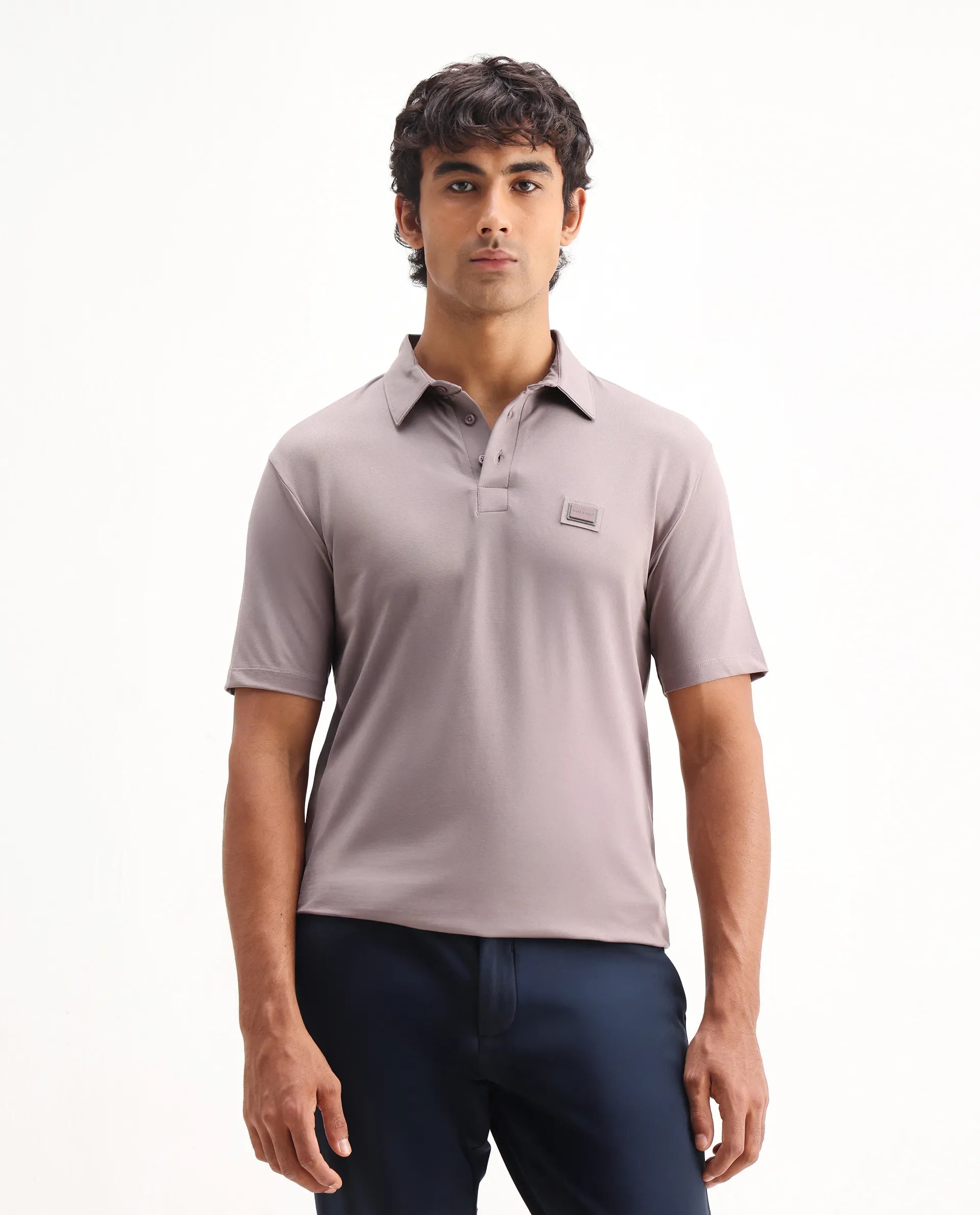 Rare Rabbit Men's Badger-2 Dusky Pink Cotton Plain Regular Fit Half Sleeve Polo