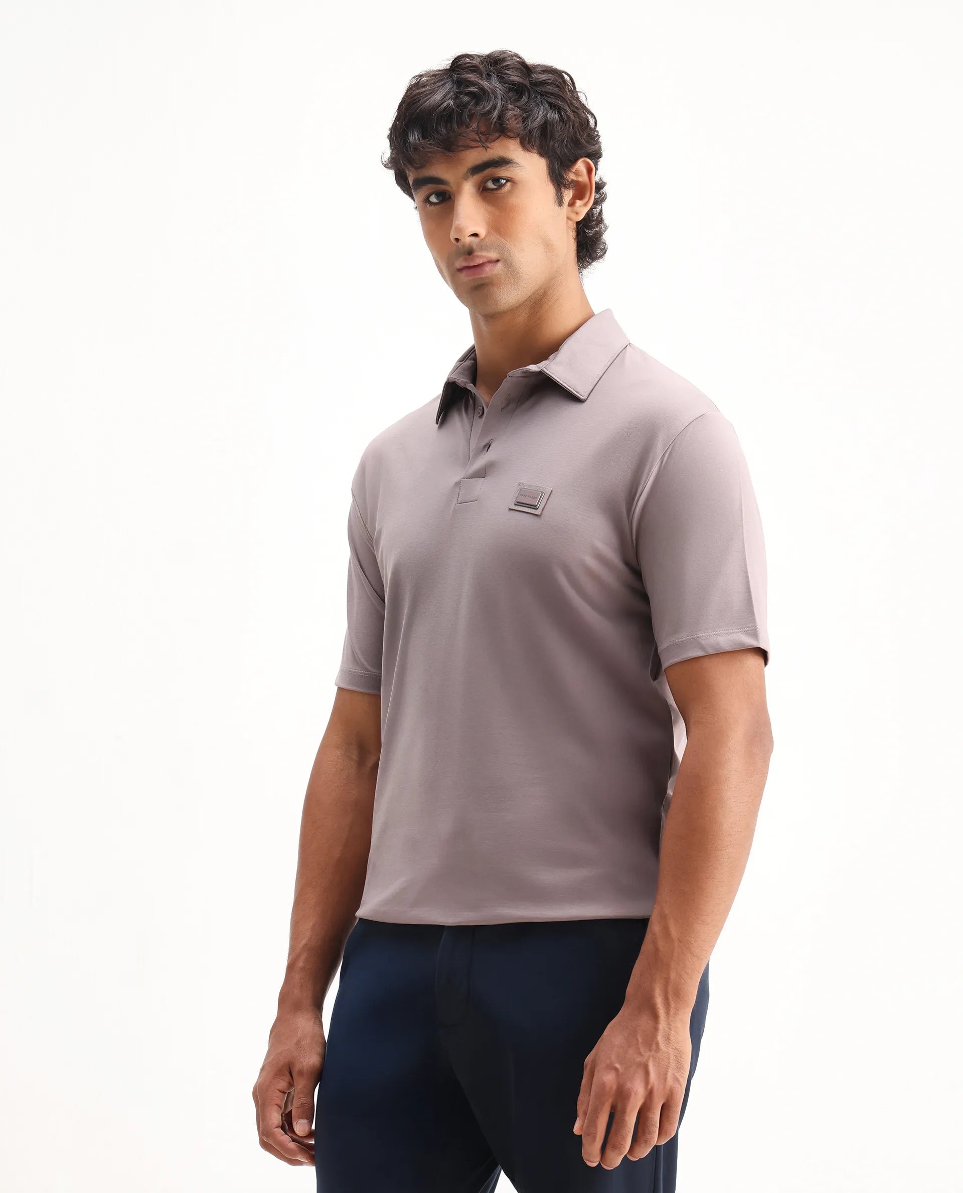Rare Rabbit Men's Badger-2 Dusky Pink Cotton Plain Regular Fit Half Sleeve Polo