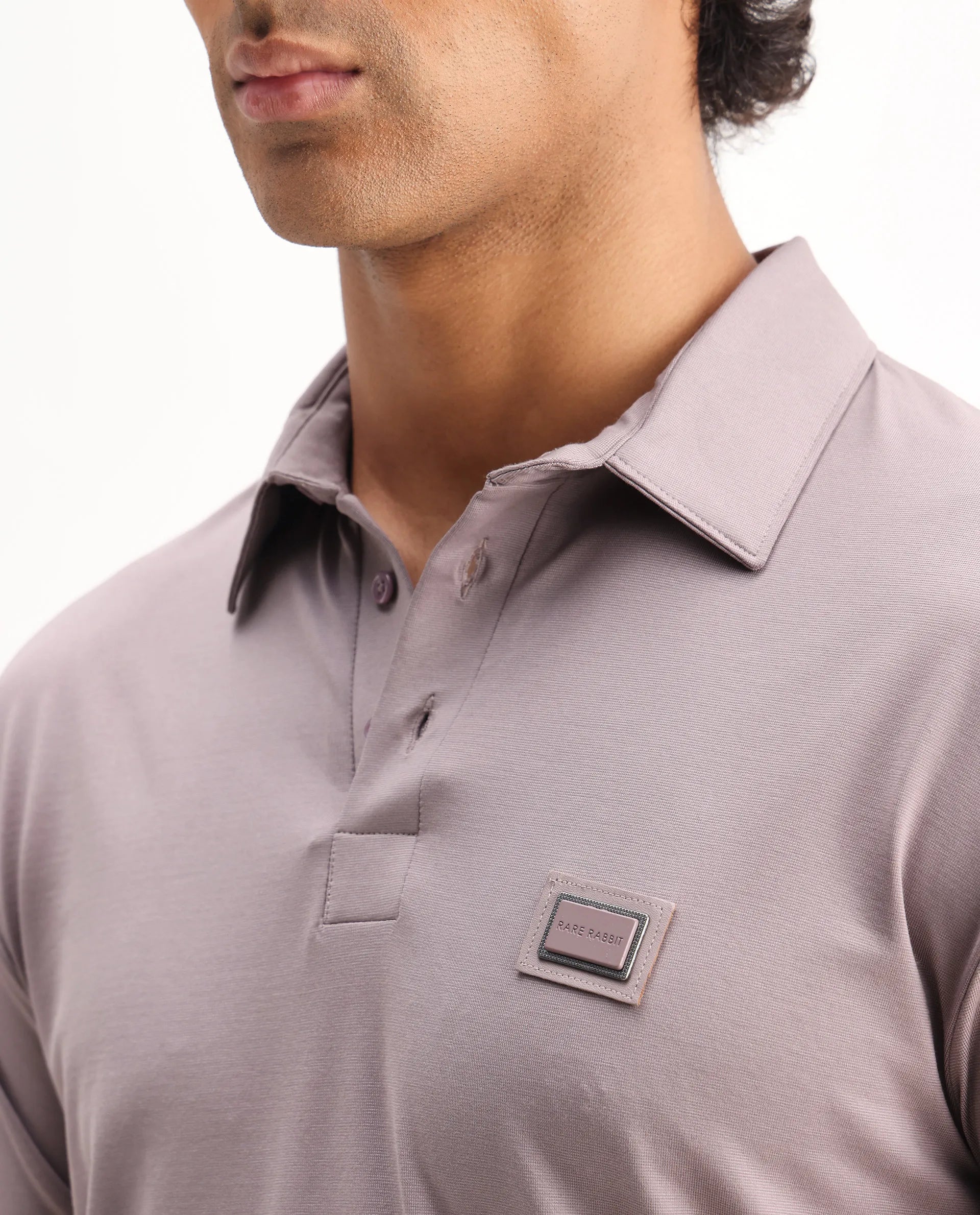 Rare Rabbit Men's Badger-2 Dusky Pink Cotton Plain Regular Fit Half Sleeve Polo