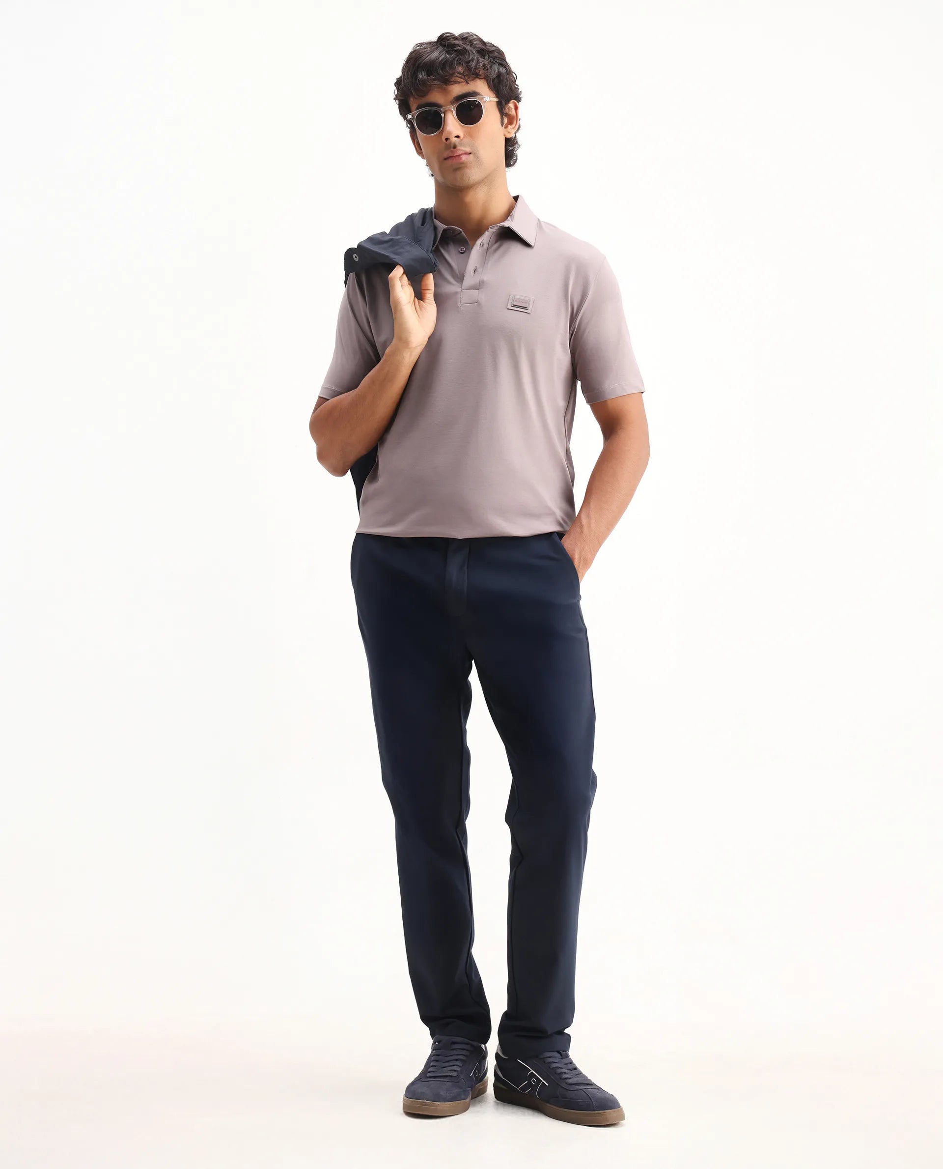 Rare Rabbit Men's Badger-2 Dusky Pink Cotton Plain Regular Fit Half Sleeve Polo