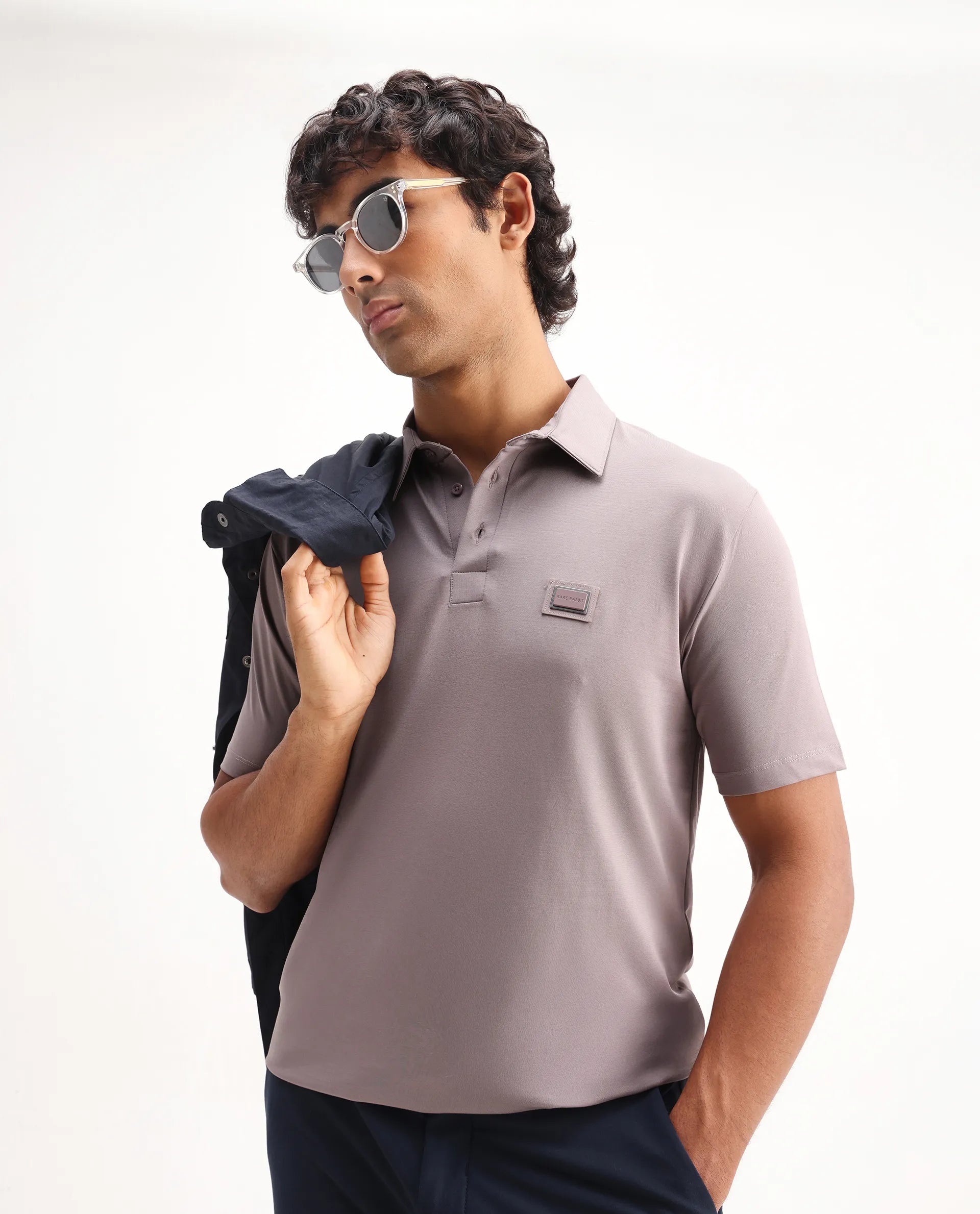 Rare Rabbit Men's Badger-2 Dusky Pink Cotton Plain Regular Fit Half Sleeve Polo