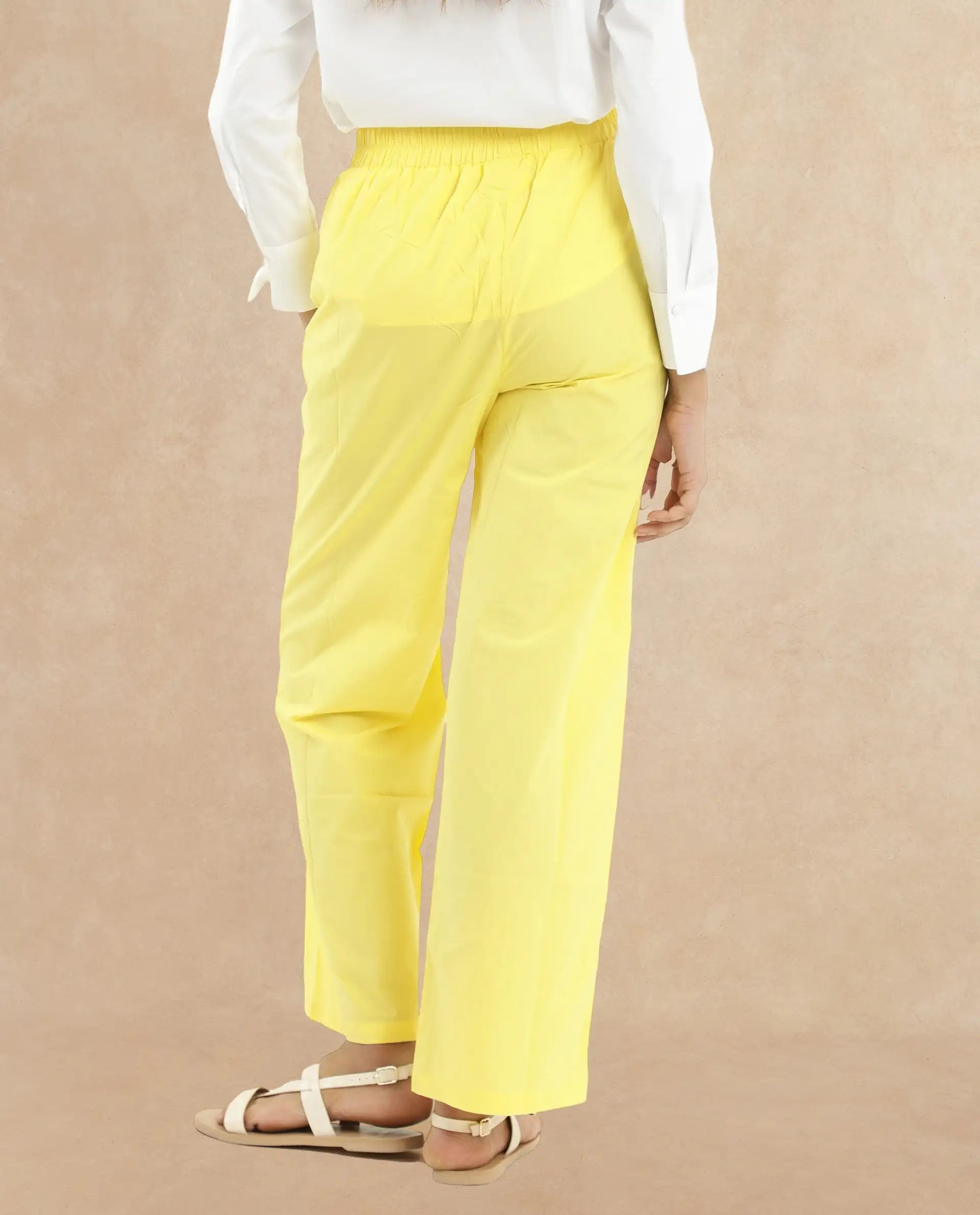 Rareism Women Badgle-B Pastel Yellow Cotton Fabric Regular Length Trouser
