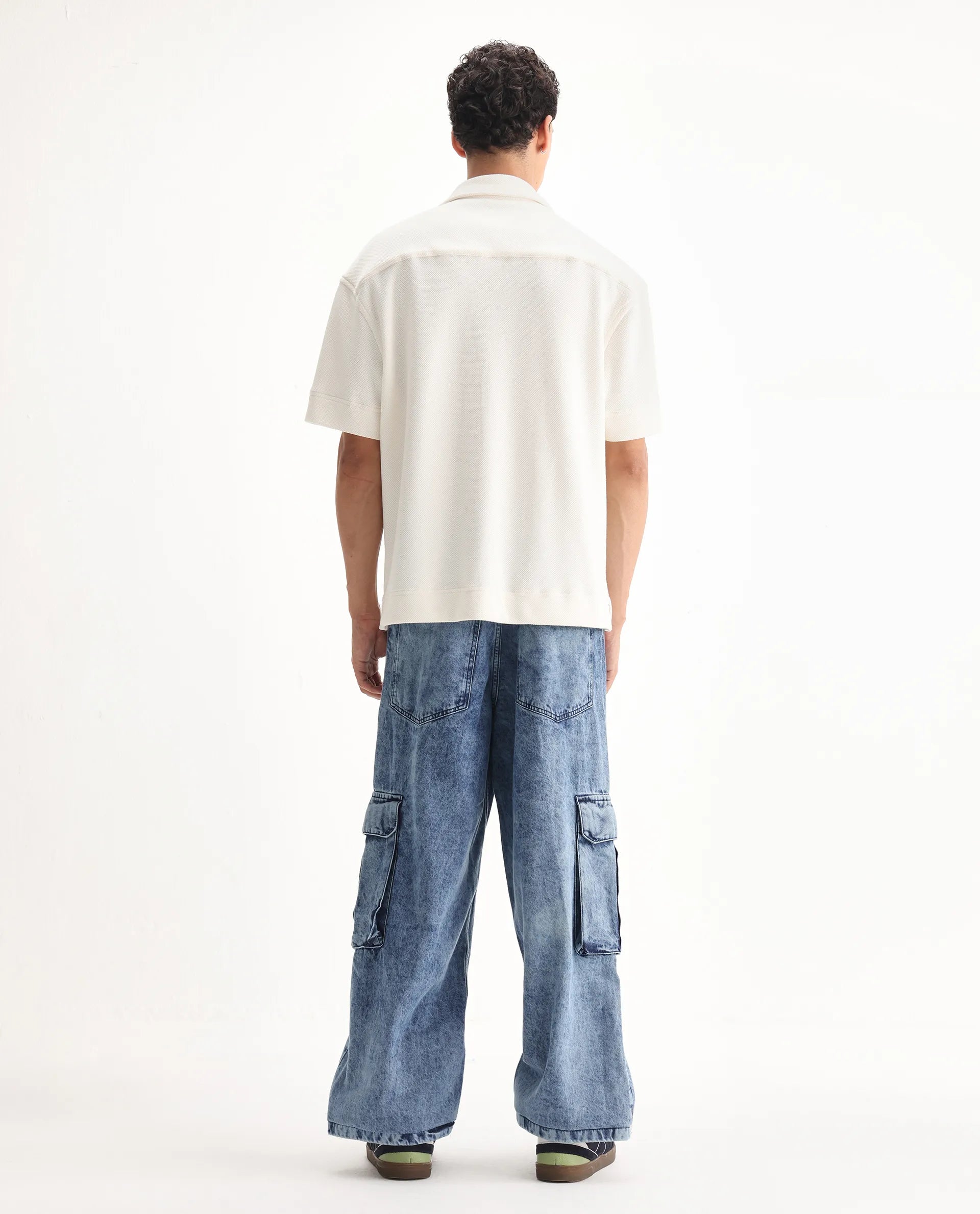 Rare Rabbit Men's Baey Blue Cotton Plain Baggy Fit Jeans