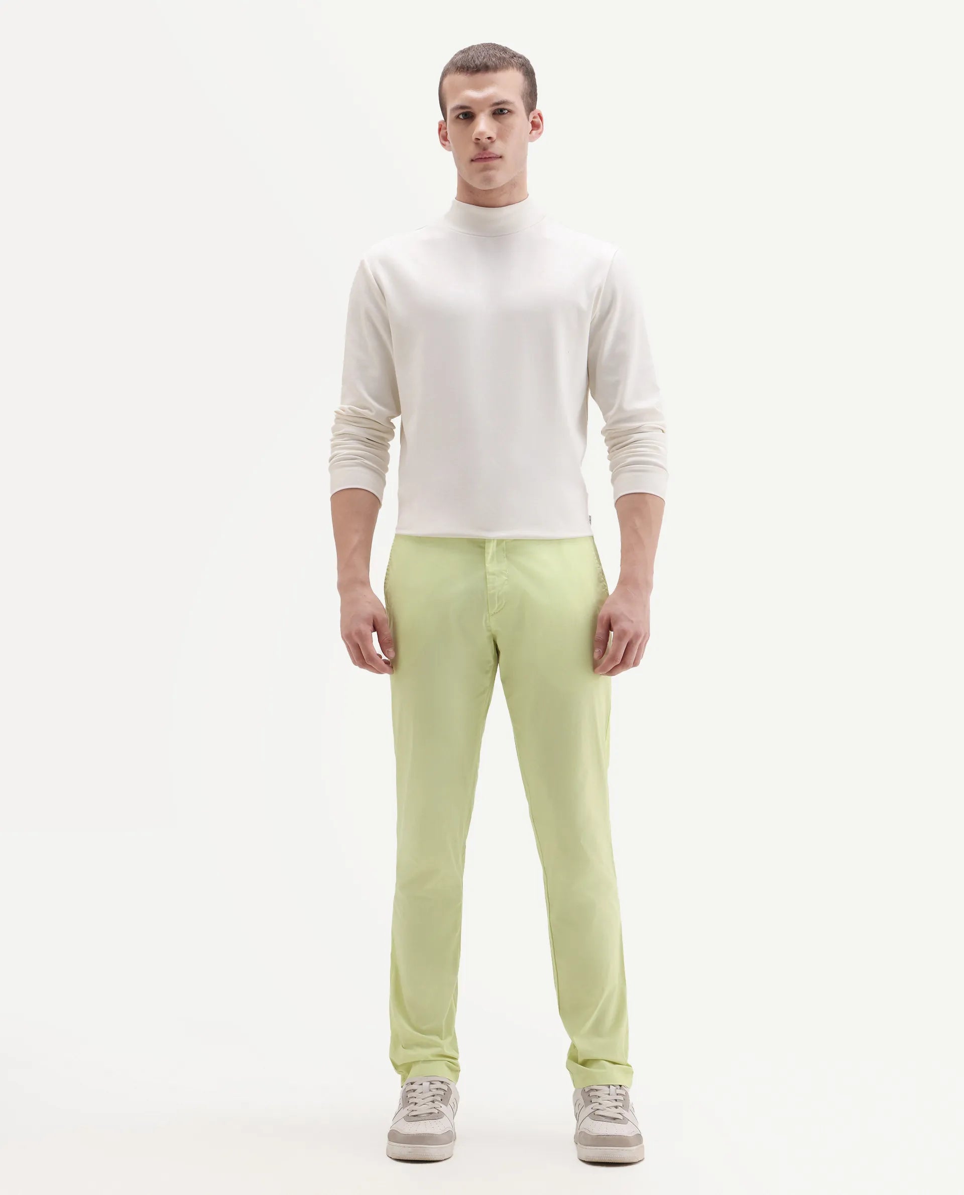 Rare Rabbit Men's Bake Yellow Cotton Plain Regular Fit Trouser