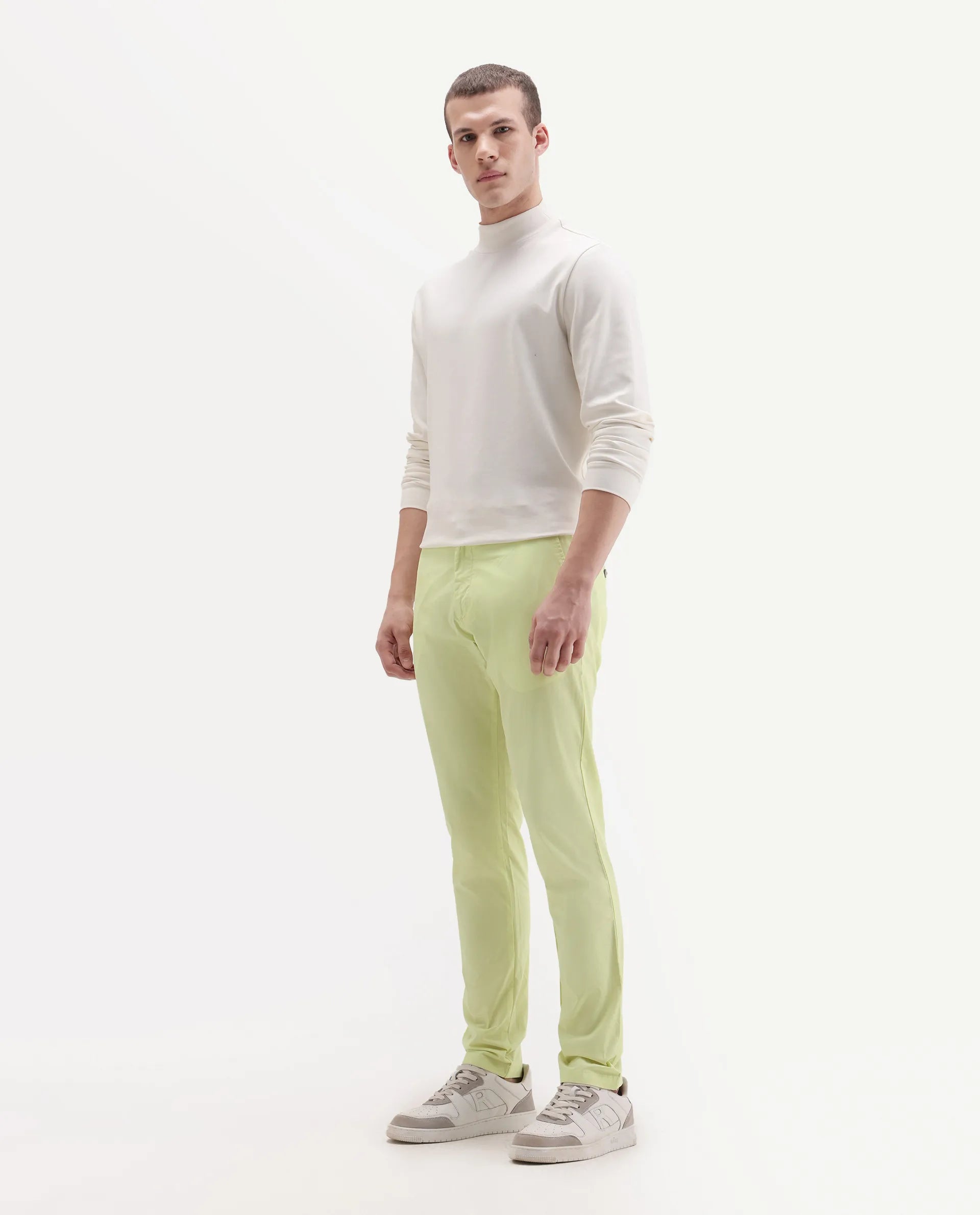 Rare Rabbit Men's Bake Yellow Cotton Plain Regular Fit Trouser