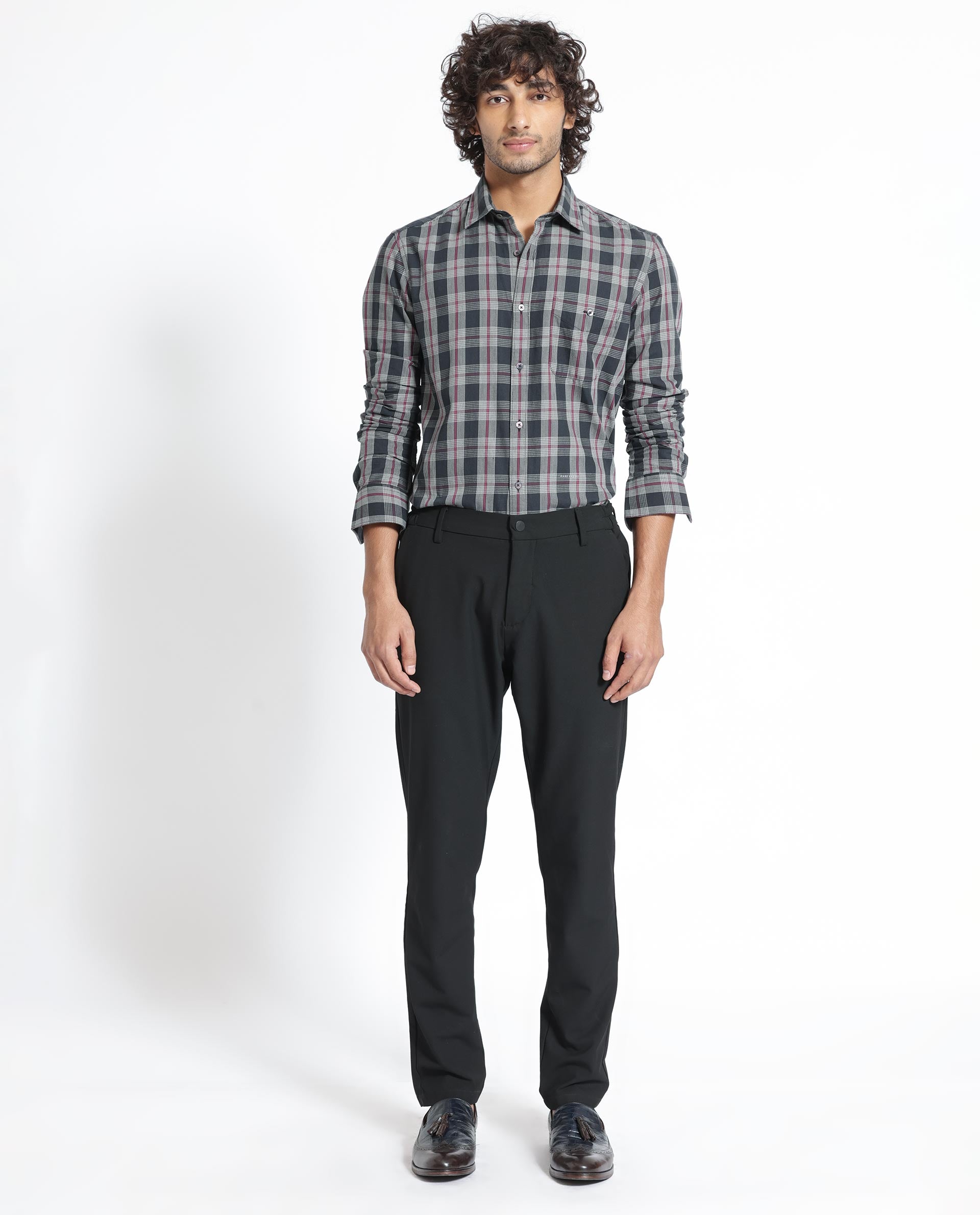 Rare Rabbit Men's Bale Black Cotton Fabric Full Sleeves Checks Shirt