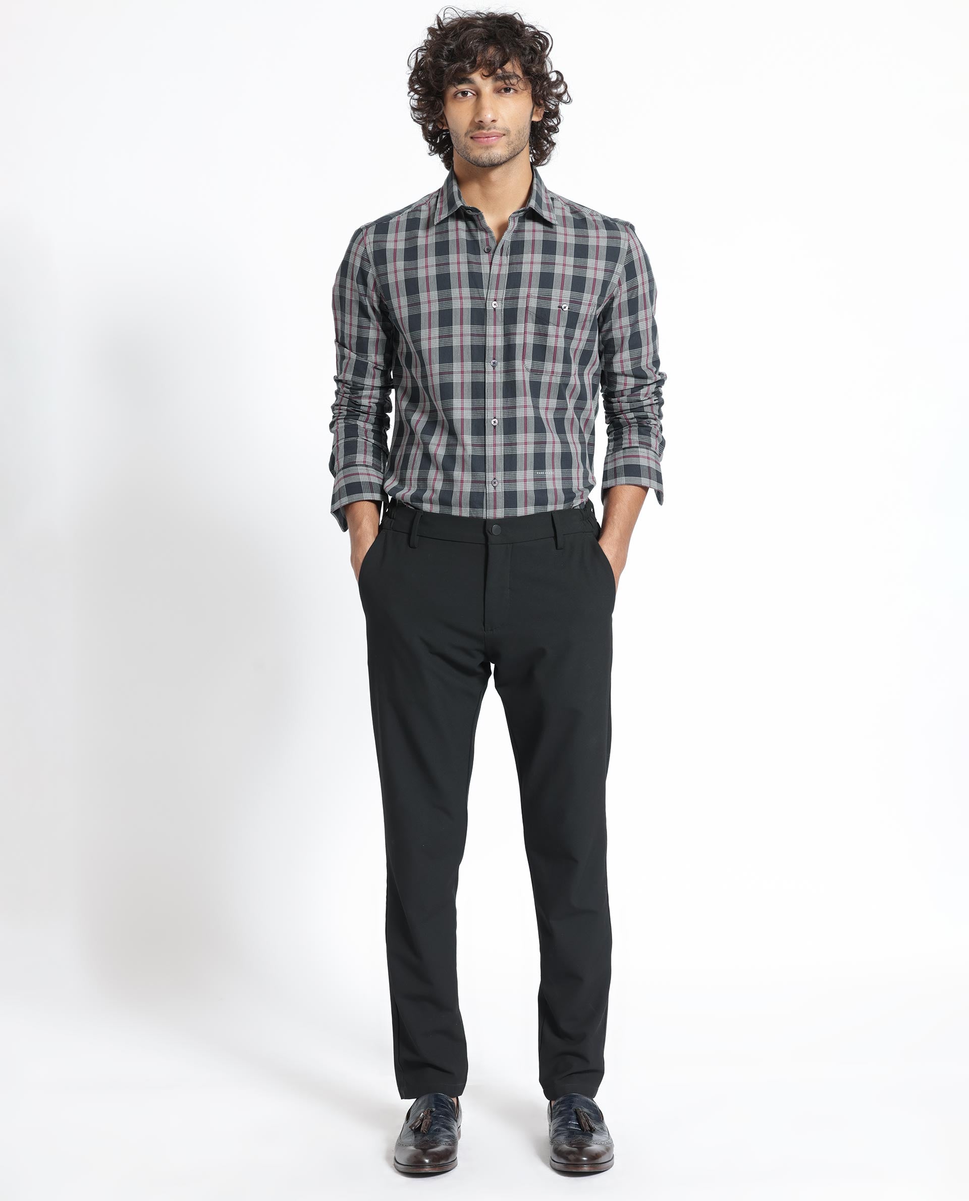 Rare Rabbit Men's Bale Black Cotton Fabric Full Sleeves Checks Shirt