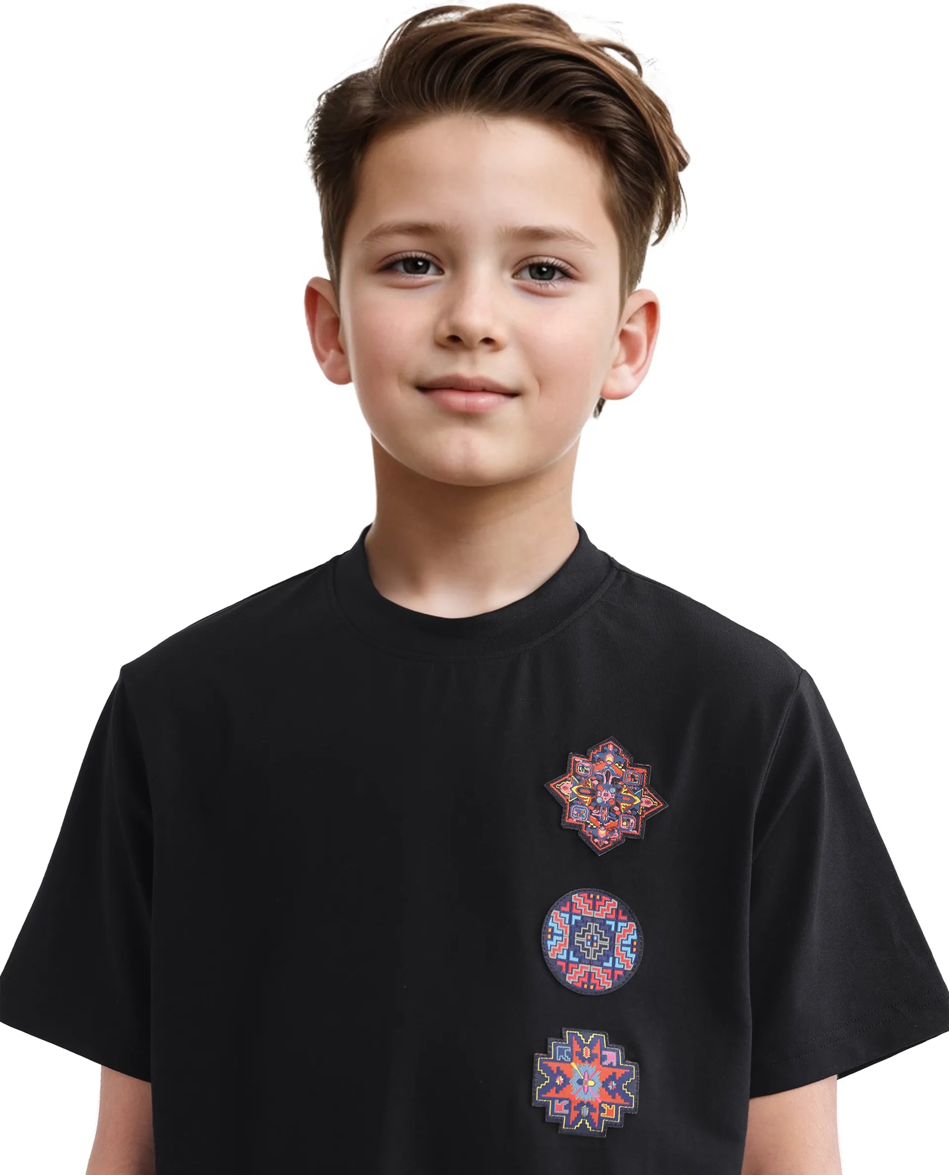 Rare Ones Kids Bale-K Black Cotton Blend Half Sleeve Slip-On Applique Regular Fit T-Shirt