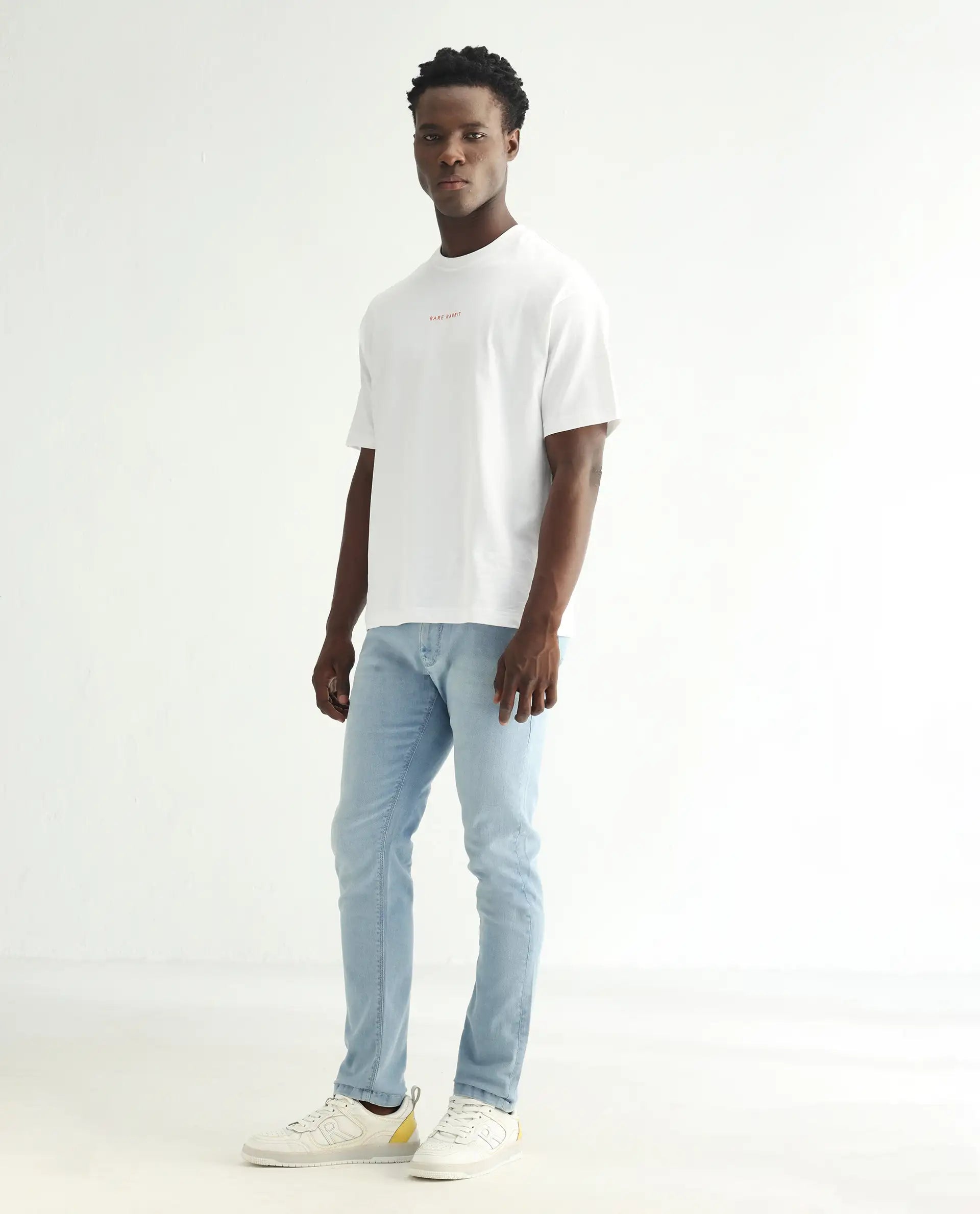 Rare Rabbit Men's Baltoy Blue Cotton Plain Hawk Slim Fit Jeans