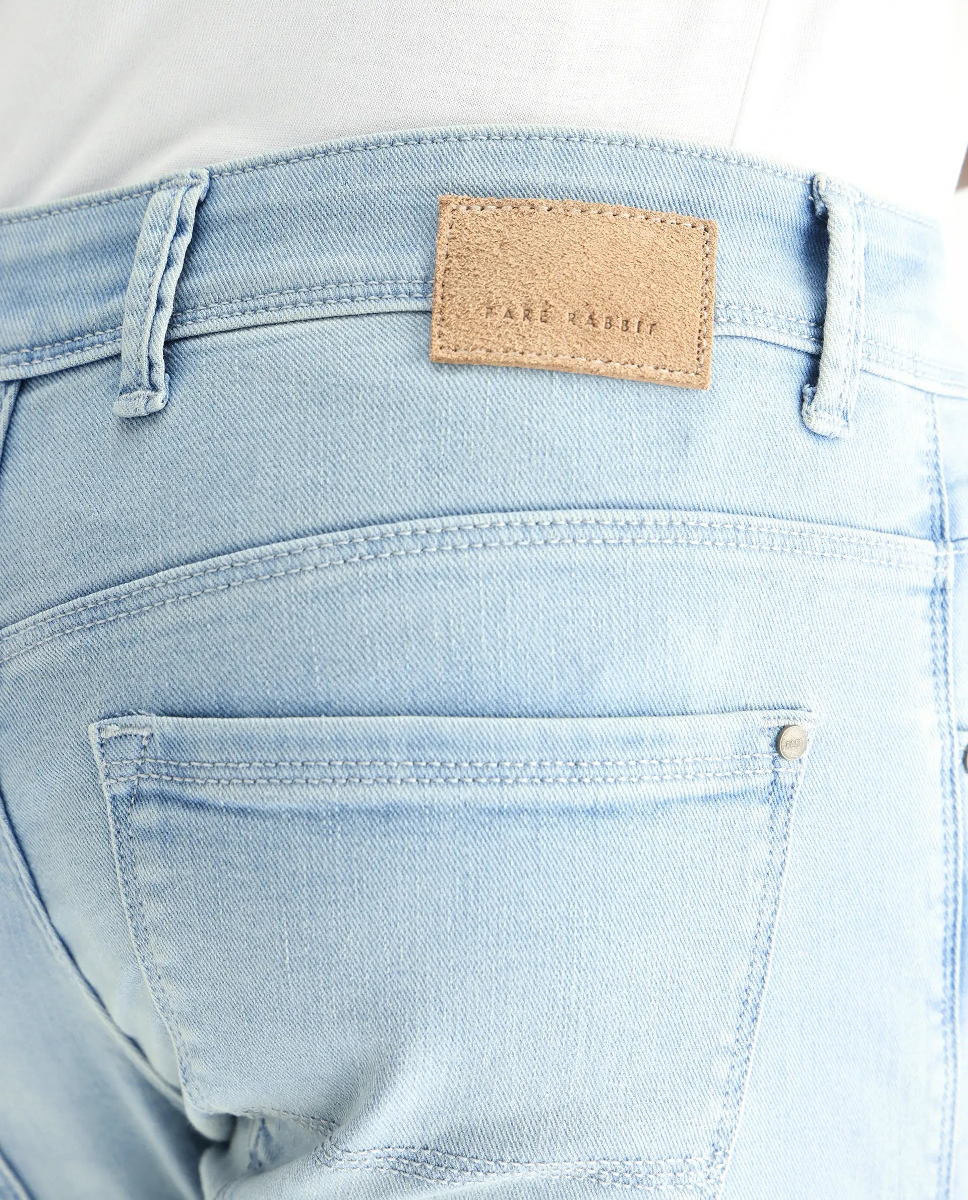 Rare Rabbit Men's Baltoy Blue Cotton Plain Hawk Slim Fit Jeans