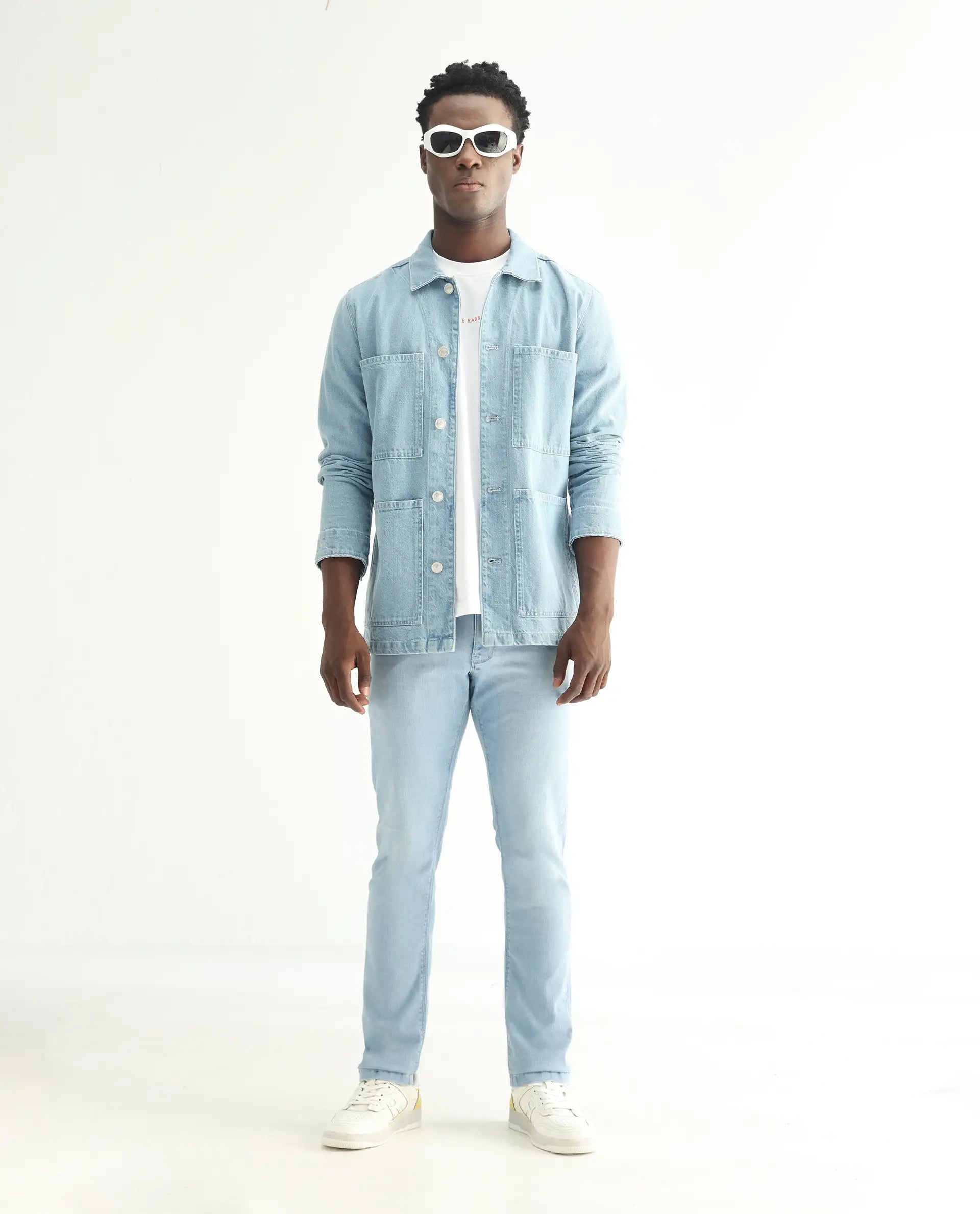 Rare Rabbit Men's Baltoy Blue Cotton Plain Hawk Slim Fit Jeans