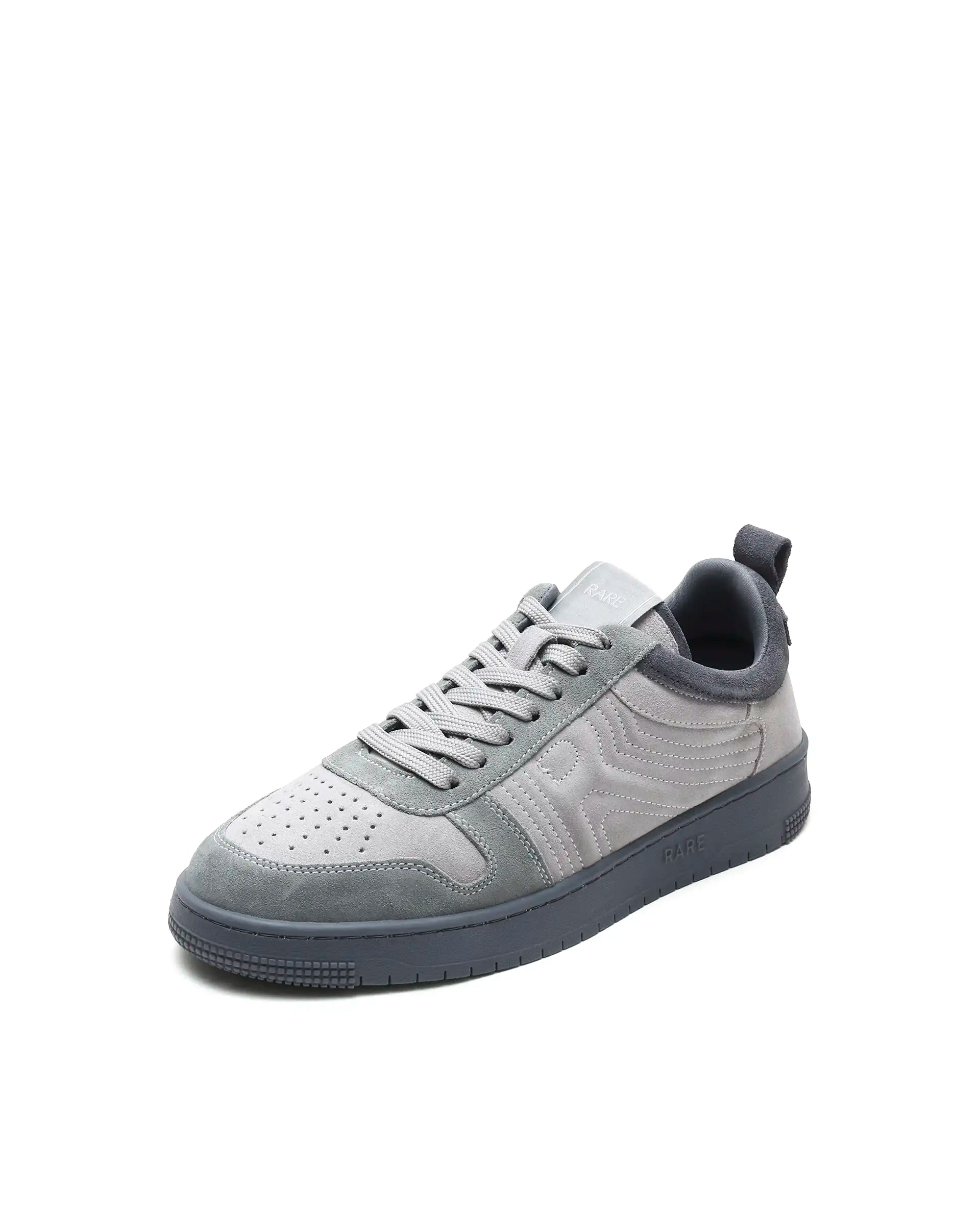 Rarez Men's Banes Light Grey Genuine Suede Leather Low-Top Lace Up Sneaker Shoes