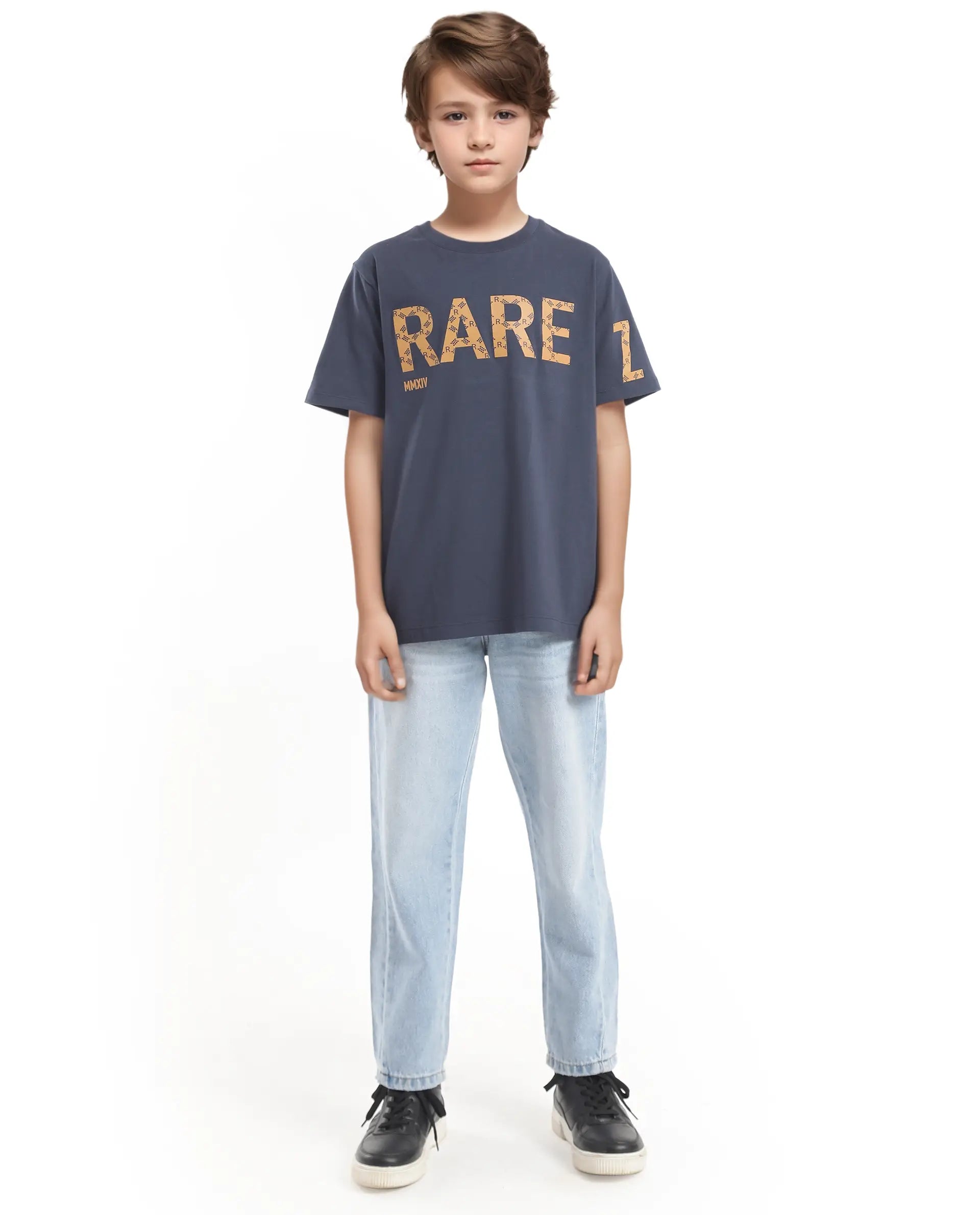 Rare Ones Kids Bant Navy Cotton Half Sleeves Crew Neck Regular Fit Graphic Placement Print T-Shirt