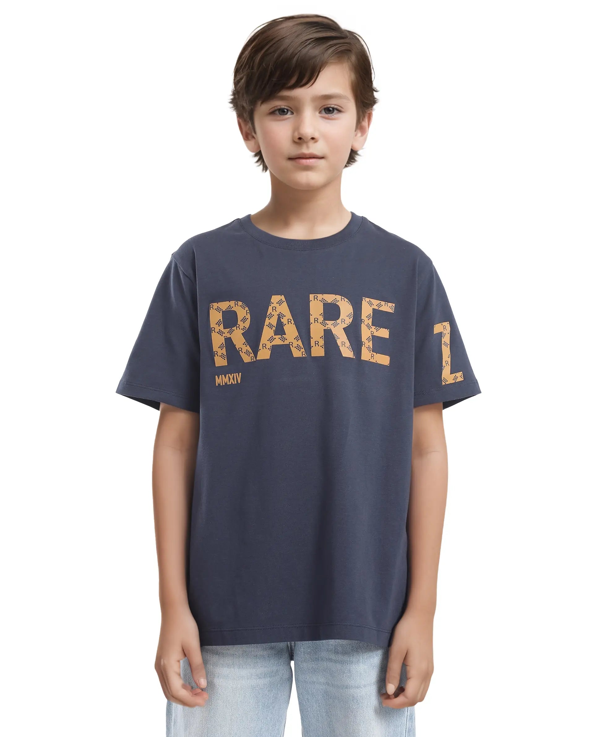 Rare Ones Kids Bant Navy Cotton Half Sleeves Crew Neck Regular Fit Graphic Placement Print T-Shirt