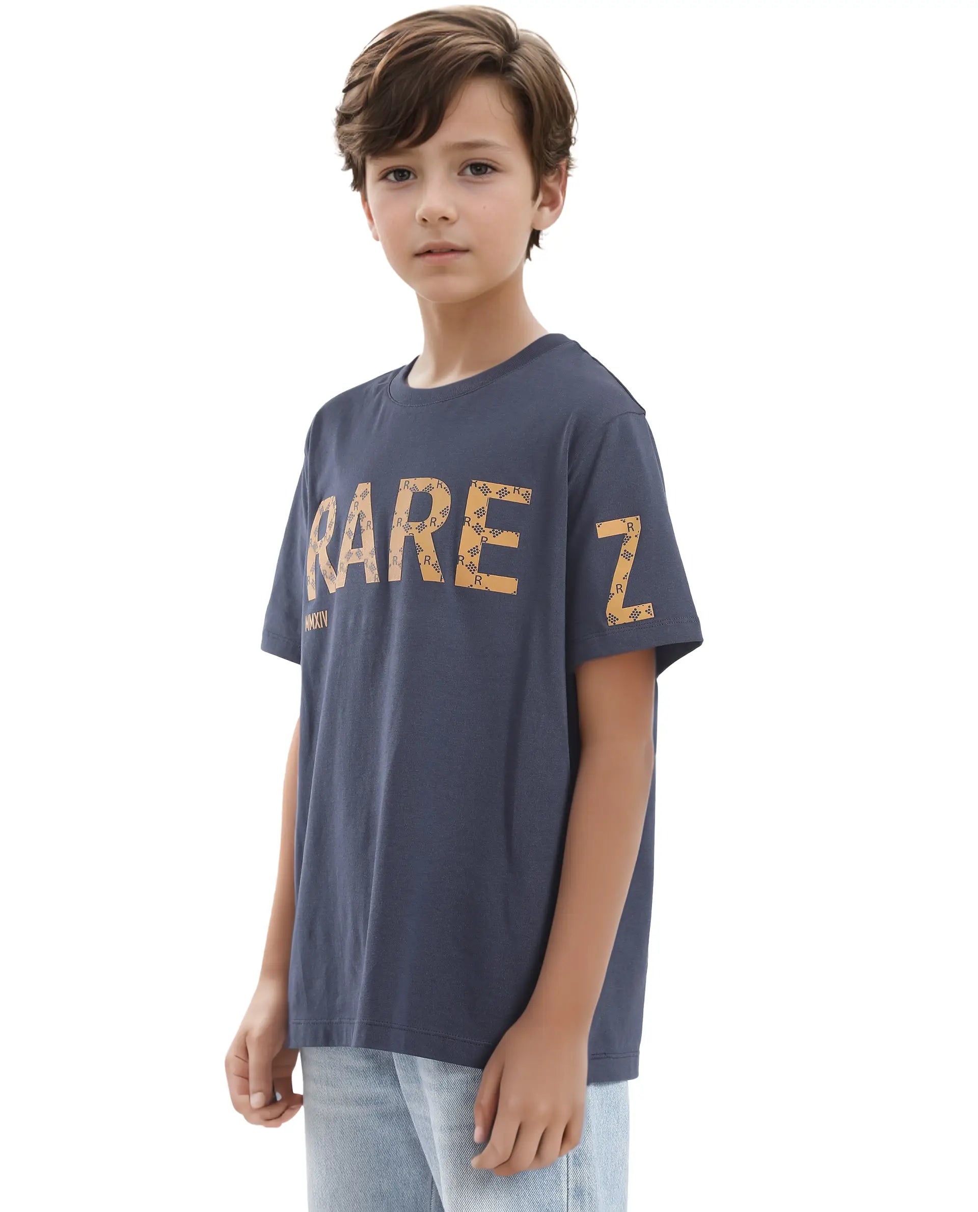 Rare Ones Kids Bant Navy Cotton Half Sleeves Crew Neck Regular Fit Graphic Placement Print T-Shirt