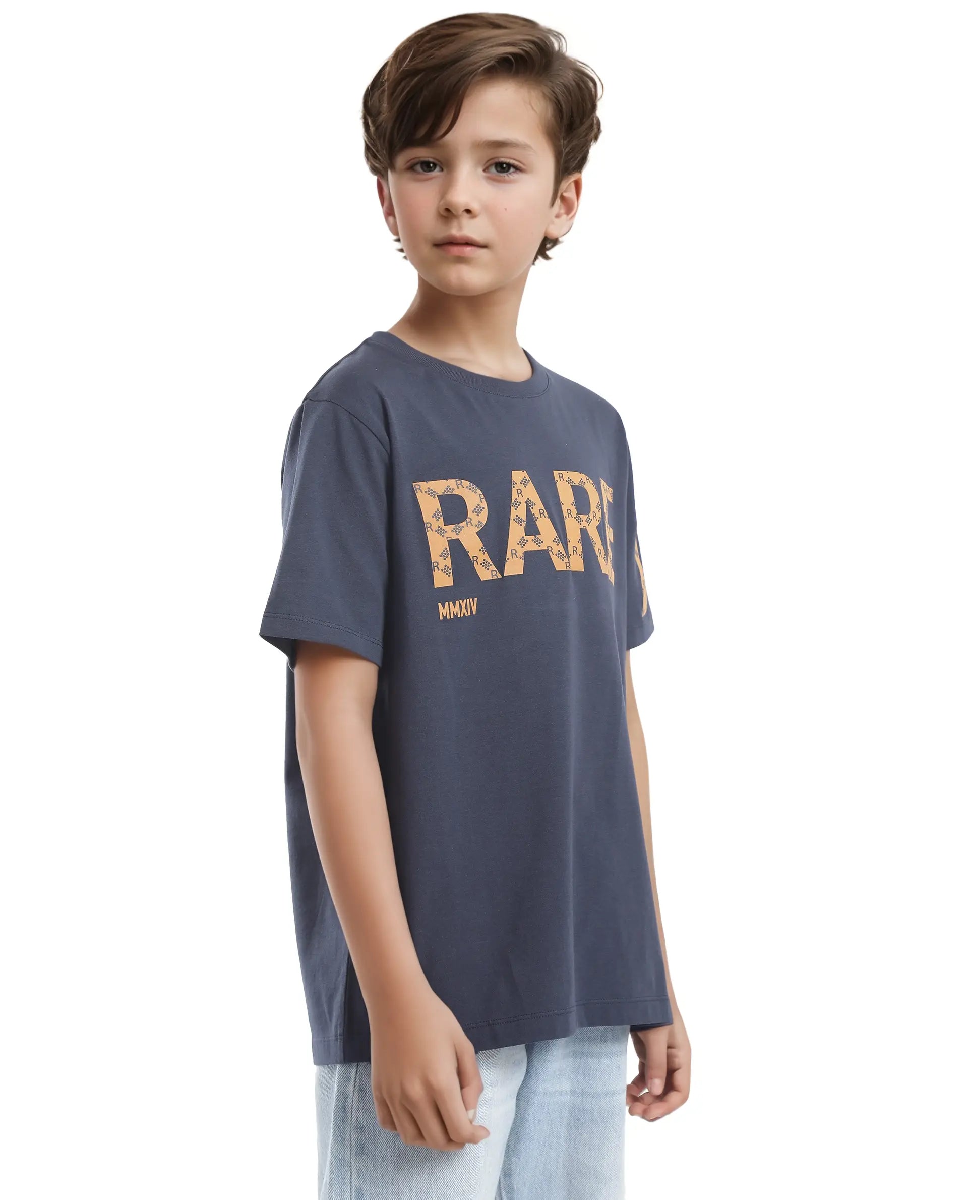 Rare Ones Kids Bant Navy Cotton Half Sleeves Crew Neck Regular Fit Graphic Placement Print T-Shirt