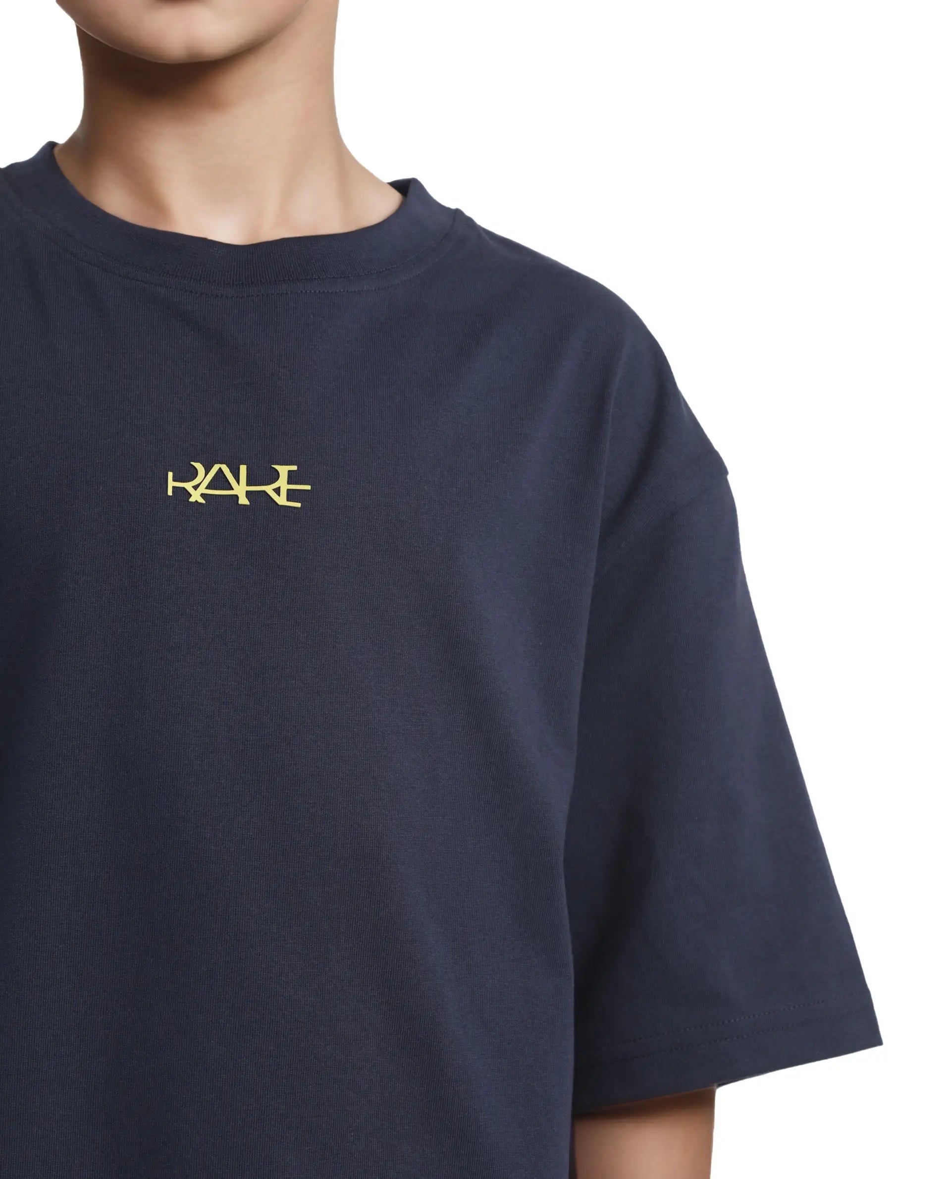 Rare Ones Kids Bany Navy Cotton Half Sleeves Crew Neck Oversized Fit Graphic Back Print T-Shirt