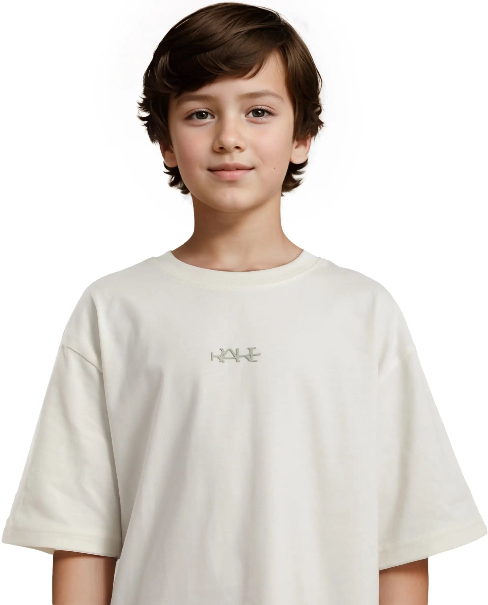 Rare Ones Kids Bany Off White Cotton Half Sleeves Crew Neck Oversized Fit Graphic Back Print T-Shirt
