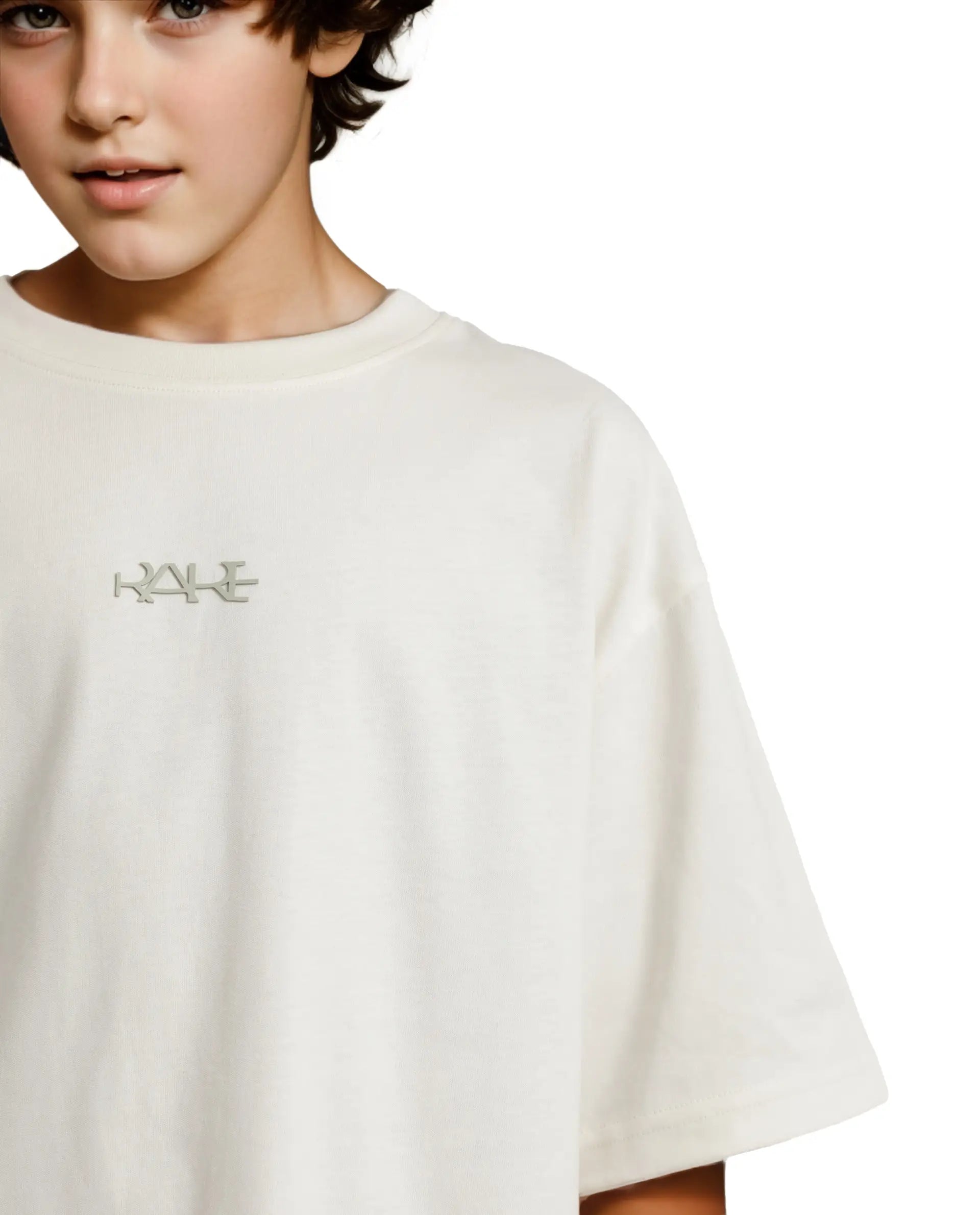 Rare Ones Kids Bany Off White Cotton Half Sleeves Crew Neck Oversized Fit Graphic Back Print T-Shirt