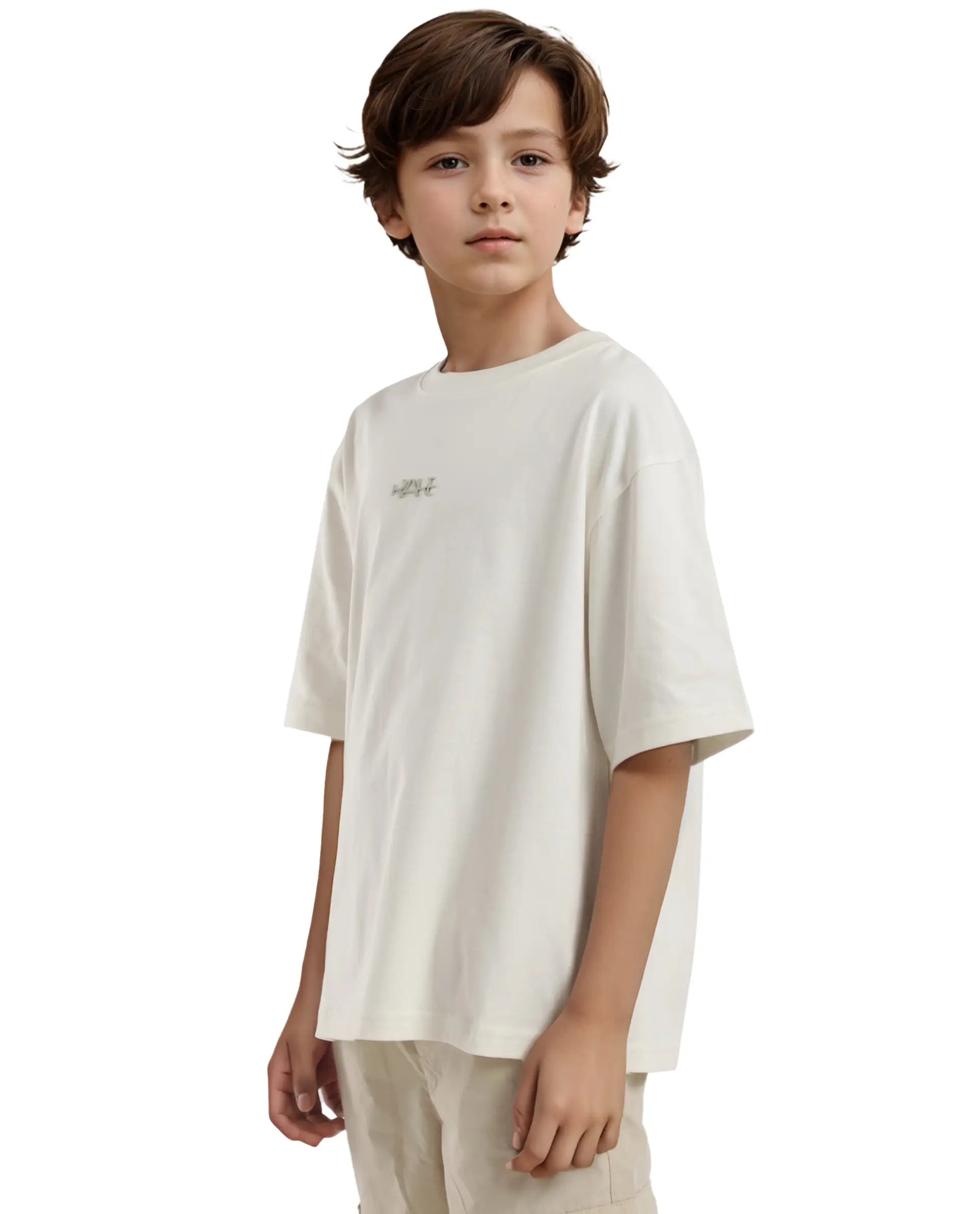 Rare Ones Kids Bany Off White Cotton Half Sleeves Crew Neck Oversized Fit Graphic Back Print T-Shirt