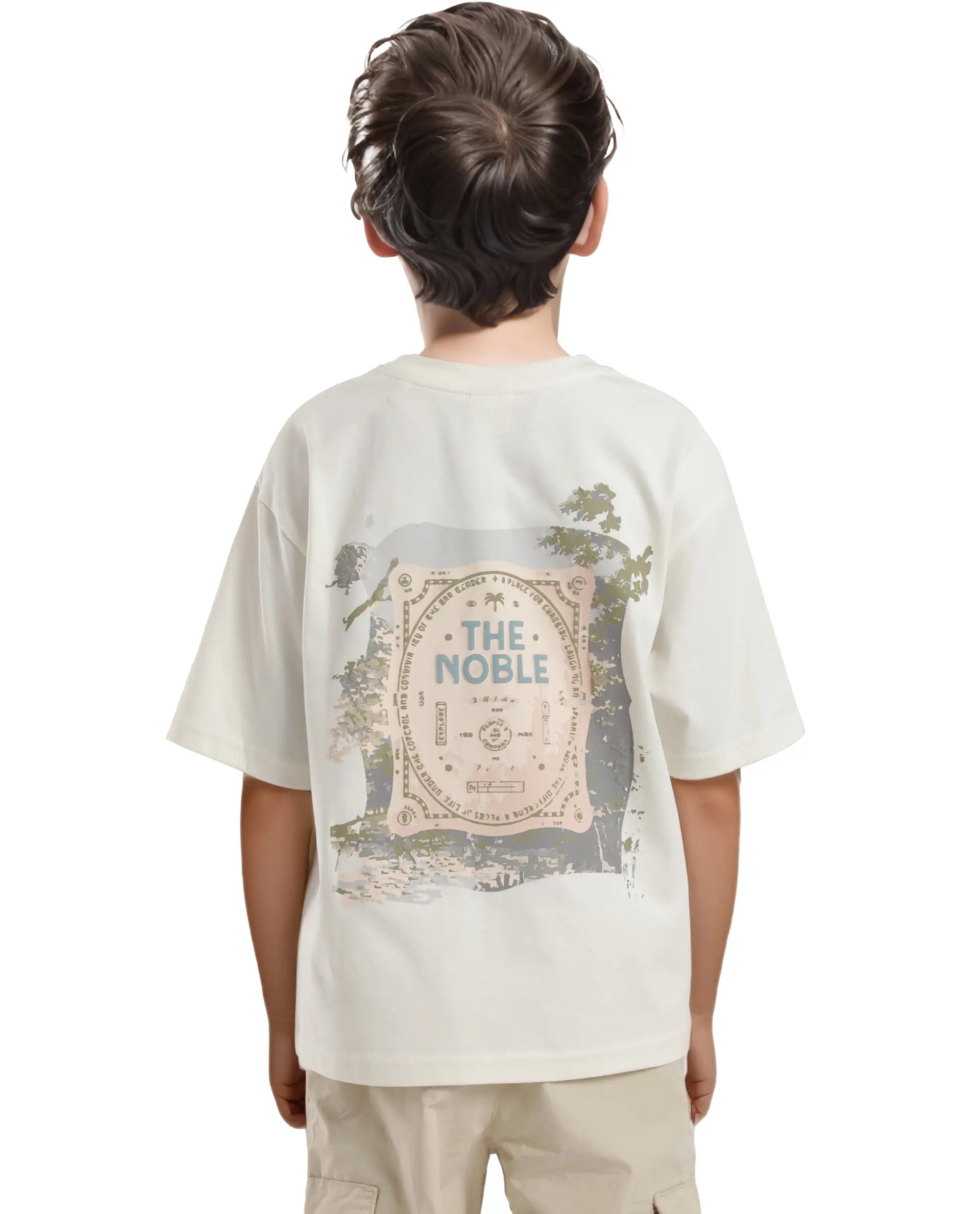 Rare Ones Kids Bany Off White Cotton Half Sleeves Crew Neck Oversized Fit Graphic Back Print T-Shirt