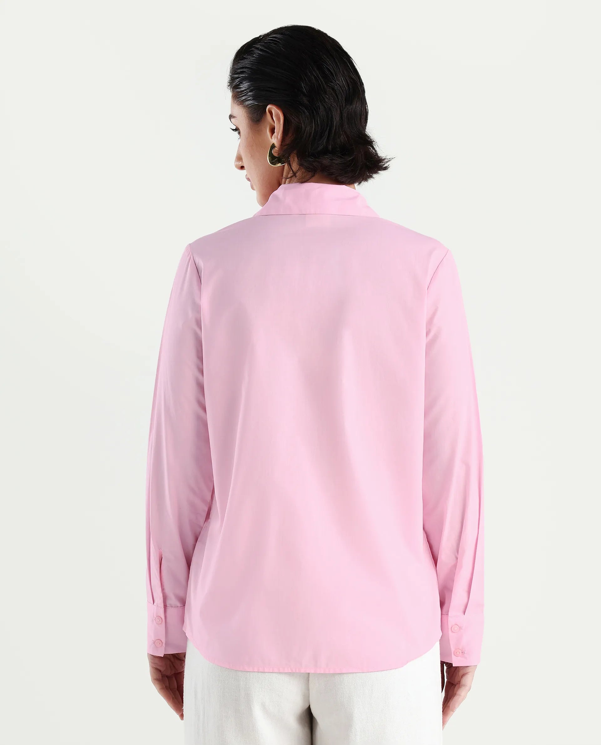 Rareism Women's Baroc Pink Cotton Collared Neck Regular Fit Shirt