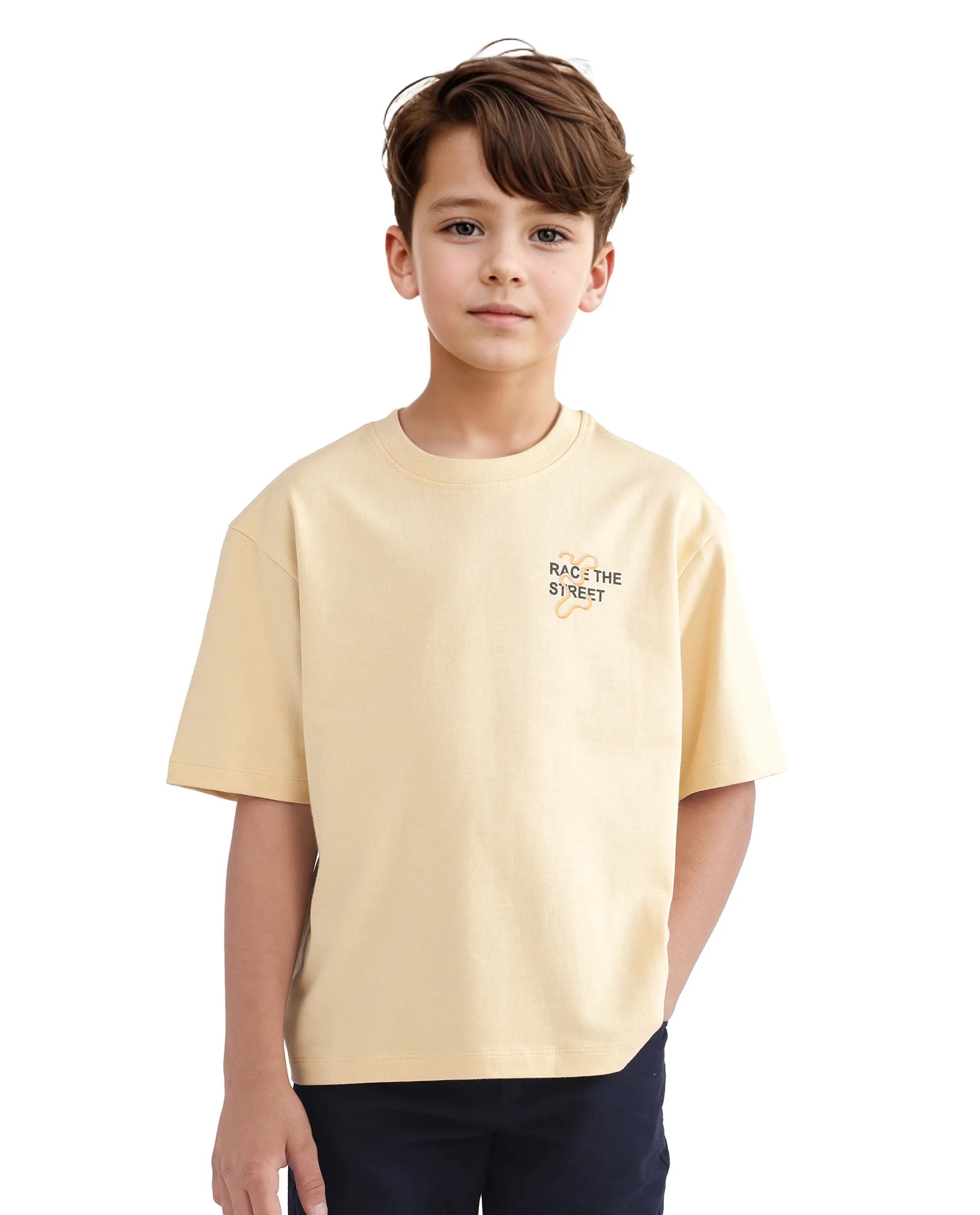 Rare Ones Kids Barcen Light Yellow Cotton Short Sleeve Crew Neck T-Shirt